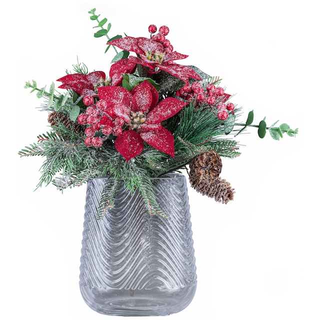 Creativ auf (Set, Optik St., deco Dekovase geeister kaufen Bouquet), Rechnung Poinsettien-Mixbund in 1 2 mit 1 Vase, »Weihnachtsdeko«,