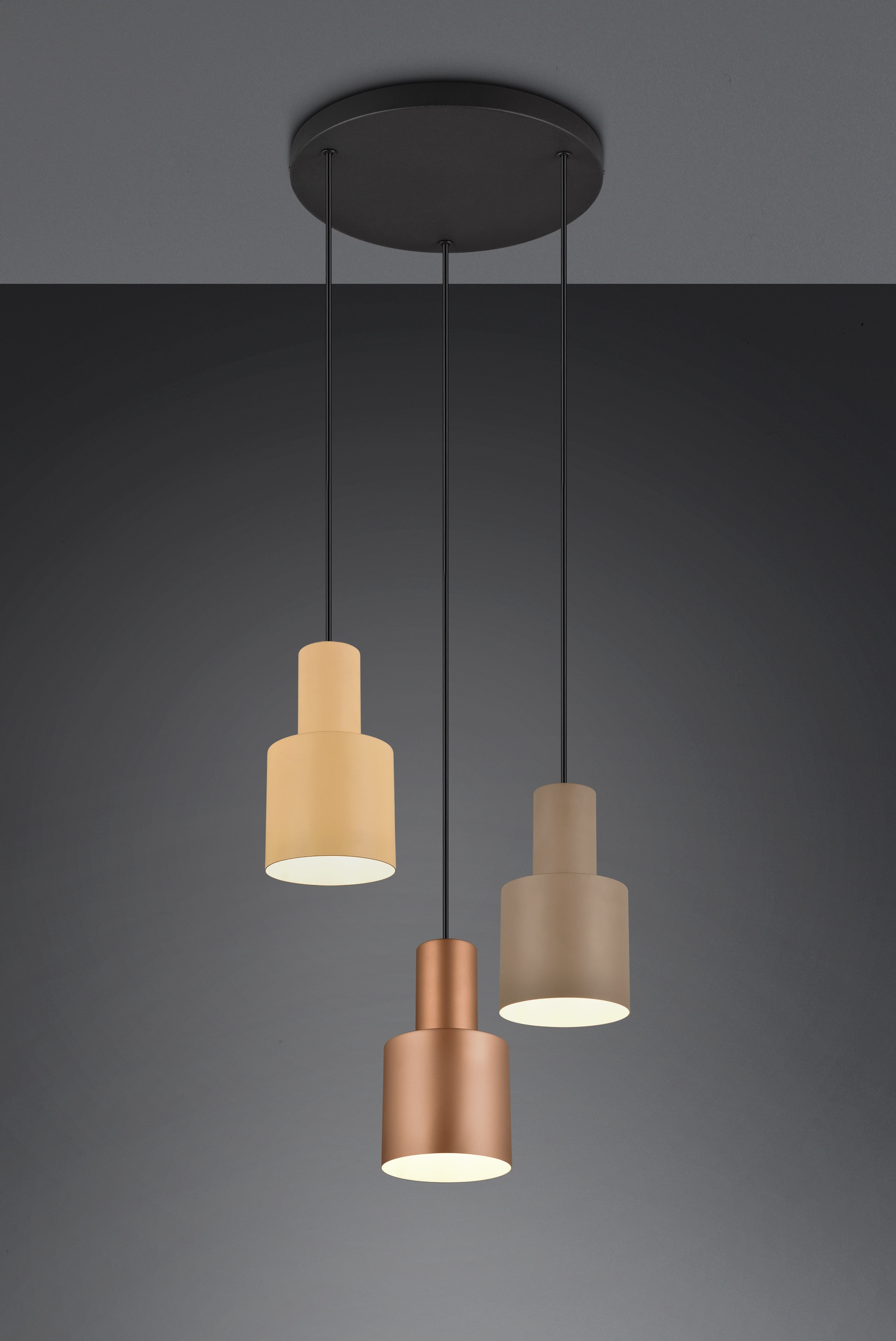 TRIO Leuchten Pendelleuchte »AGUDO, Hängelampe 3-flammig exkl 3xE27 max 40W höhenverstellbar«, 3 flammig, Leuchtmittel E27 | Leuchtmittel wechselbar, mehrfarbige Lampenschirme in beige taupe & coffee, Esszimmerlampe