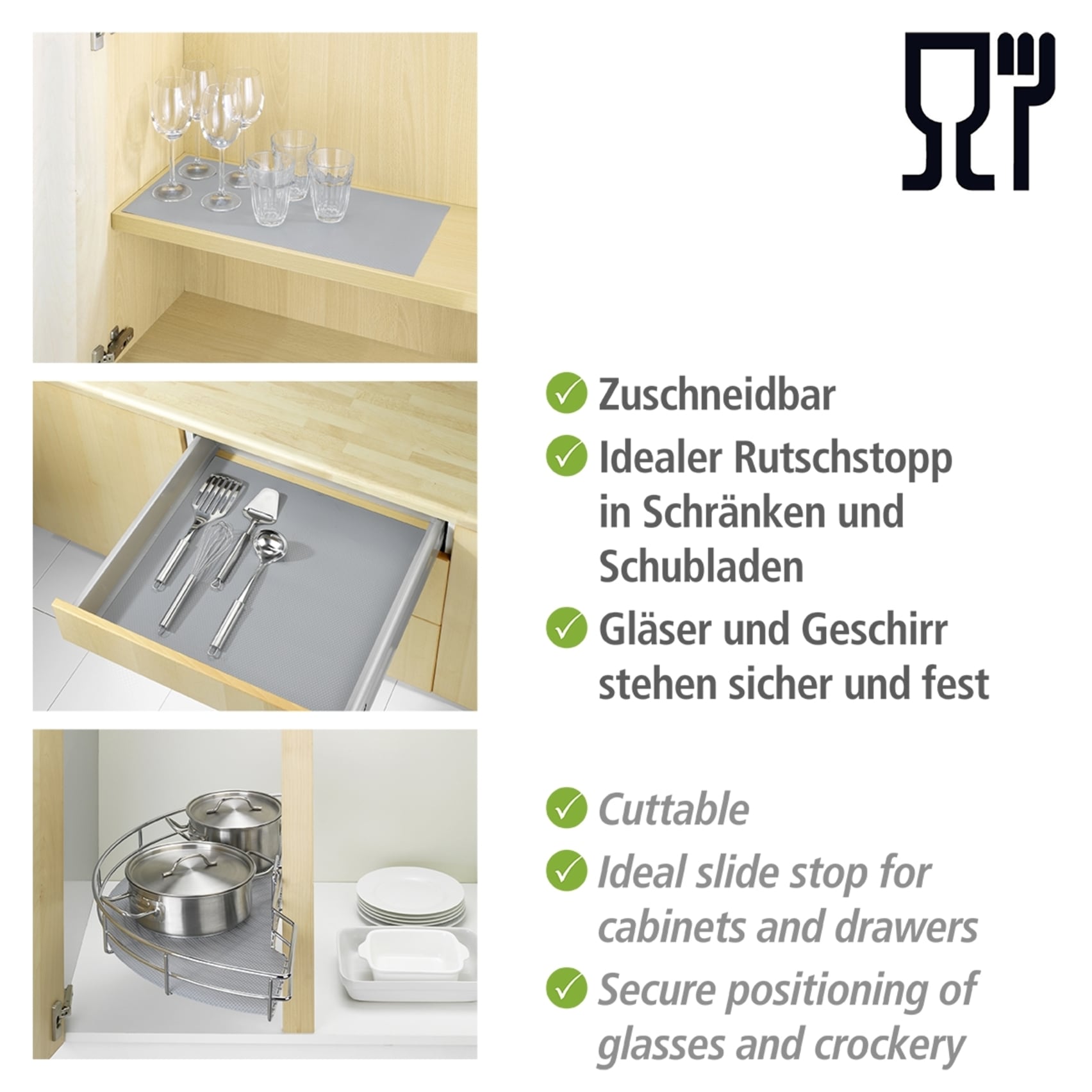 WENKO Schubladenmatte »Modell grau« Set, 3 Stk. tlg.