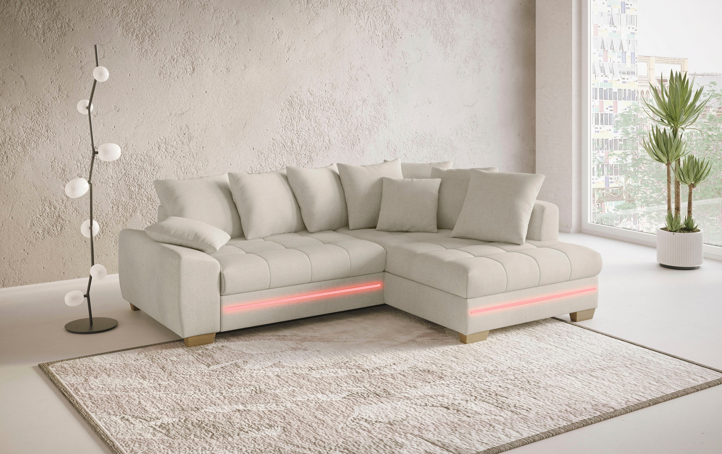 Mr. Couch Ecksofa »Nikita II, L-Form«, mit Kaltschaum, RGB-LED Beleuchtung, wahlweise mit Bett, Bettkasten