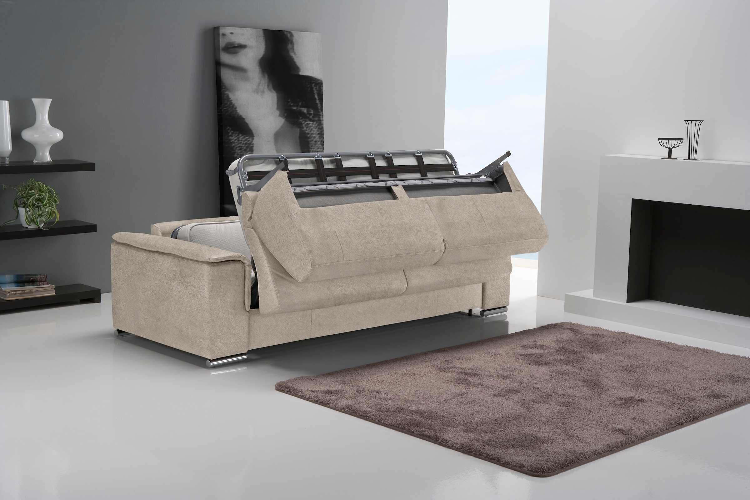 Egoitaliano Schlafsofa »Cecilia, modern & elegant, erstklassiger Sitzkomfort, Dauerschläfer«, inkl. Matratze und hochwertigem Metallbettrahmen, toller Schlafkomfort
