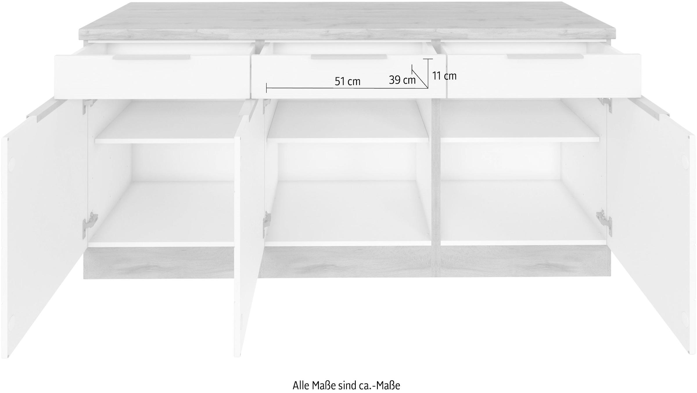 KOCHSTATION Unterschrank »KS-Luhe« 180 cm breit, für viel Stauraum, MDF-Fronten mit waagerechter Lisene