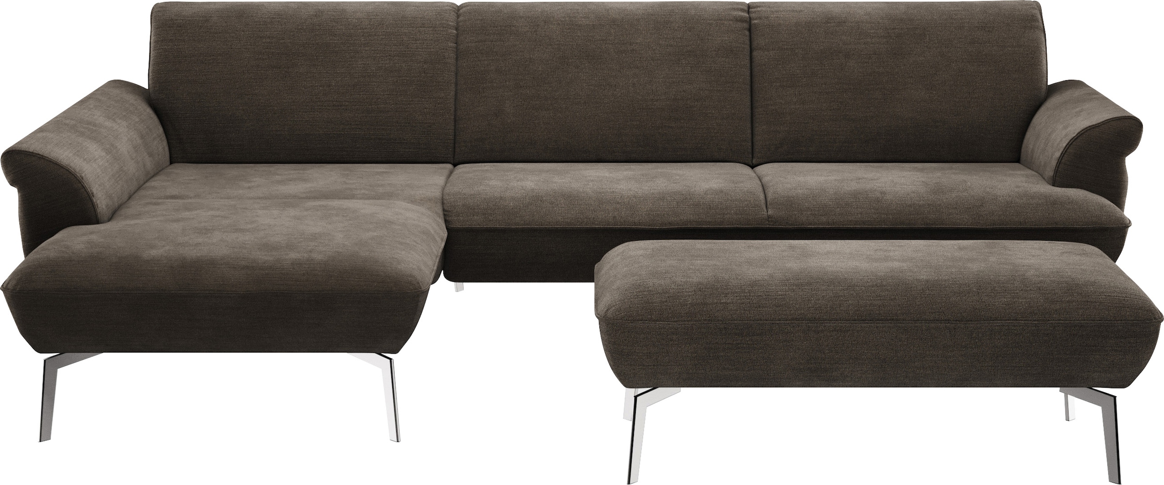 himolla Ecksofa »himolla 9900«, (mit Hocker), Recamiere rechts o. links, Füße Aluminium, mit Hocker