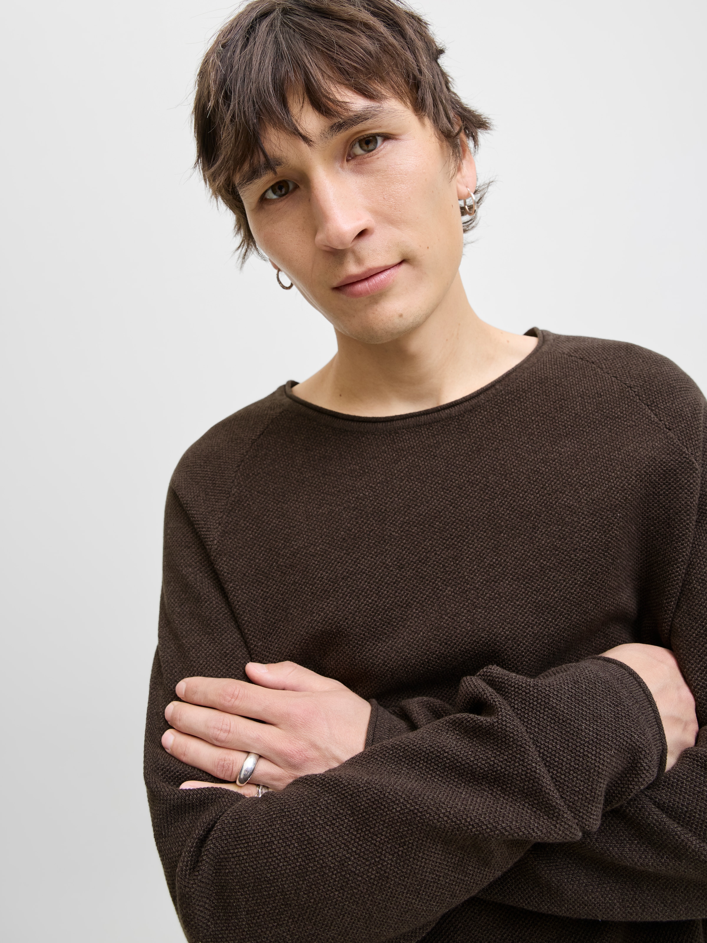Jack & Jones Rundhalspullover »JJEHILL KNIT CREW NECK NOOS«, mit Strukturstrick