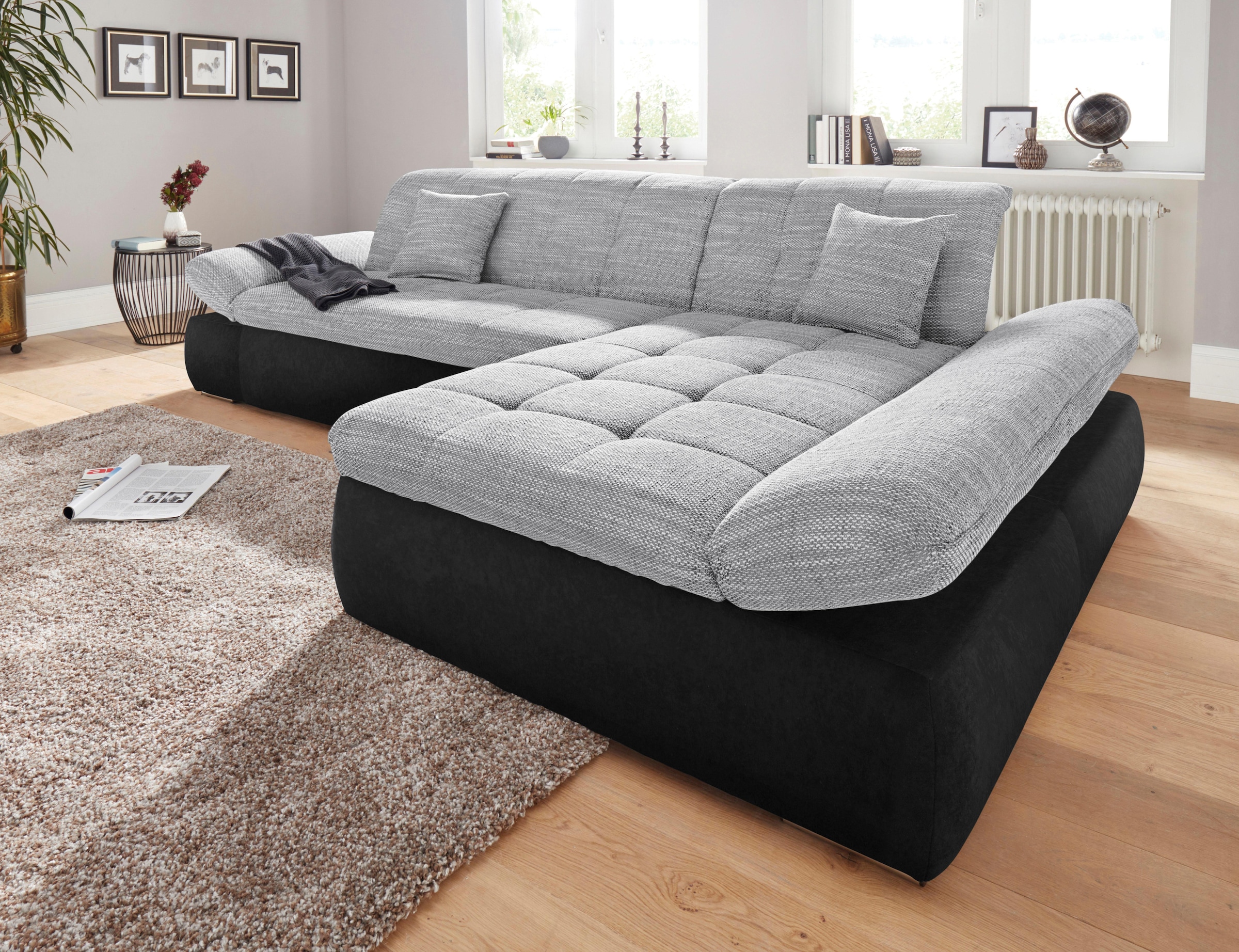 DOMO collection Ecksofa »PB Moric wahlweise mit Bettfunktion + Armteilverstellung, L-Form«, im XXL-Format, B/T/H:300/172/80 cm, feine Steppung