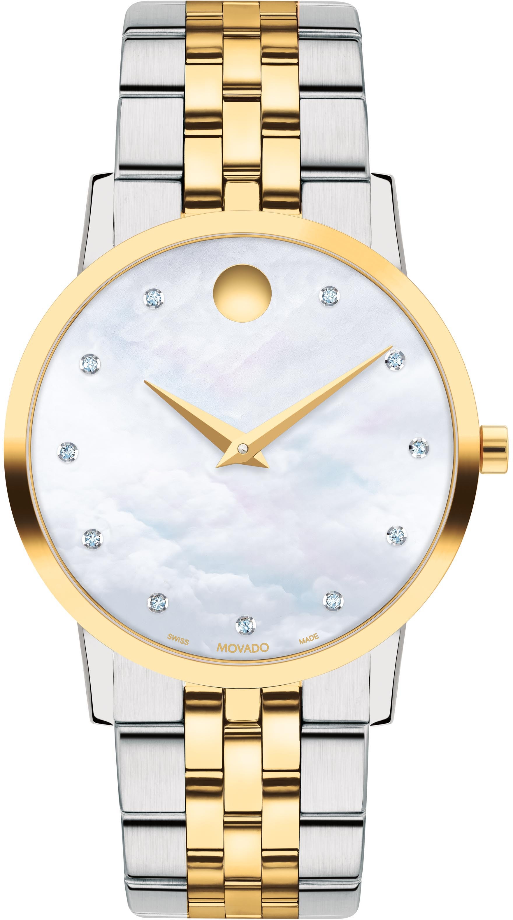 MOVADO Schweizer Uhr »MUSEUM, 0607630«, Quarzuhr, Armbanduhr, Damenuhr, Swiss Made, Diamant-Steine, Perlmutt