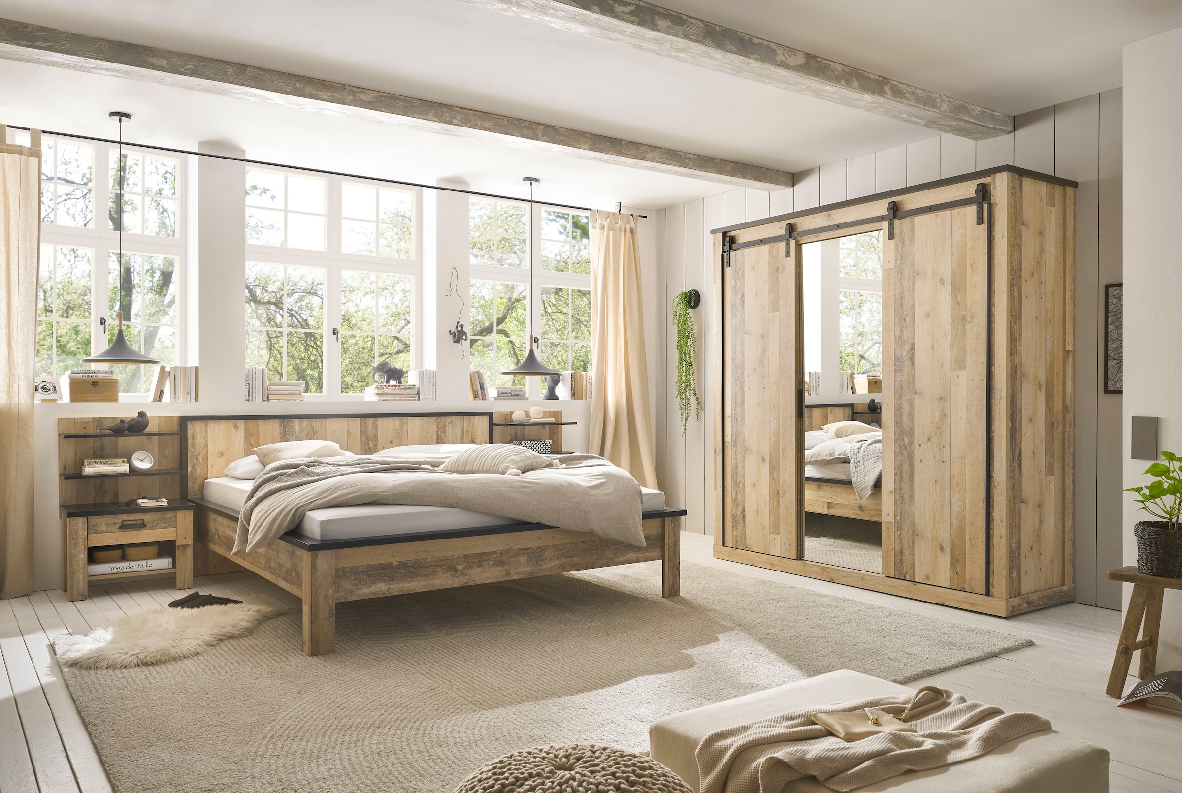 Home affaire Schlafzimmer-Set »SHERWOOD«, (6 tlg.), Liegefläche 180x200cm, Schrank 3-trg. 201cm breit