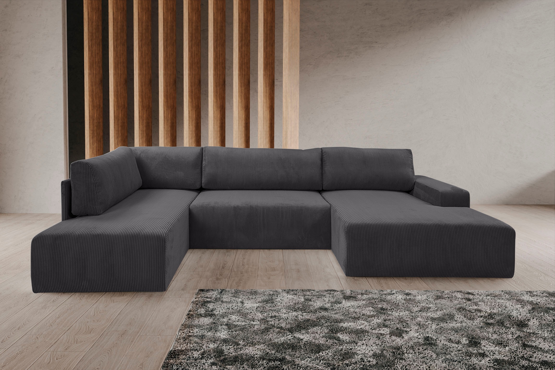 WERK2 Wohnlandschaft »Hugo-U U-Form«, Design Wohnlandschaft in Cord mit Schlaffunktion & Bettkasten