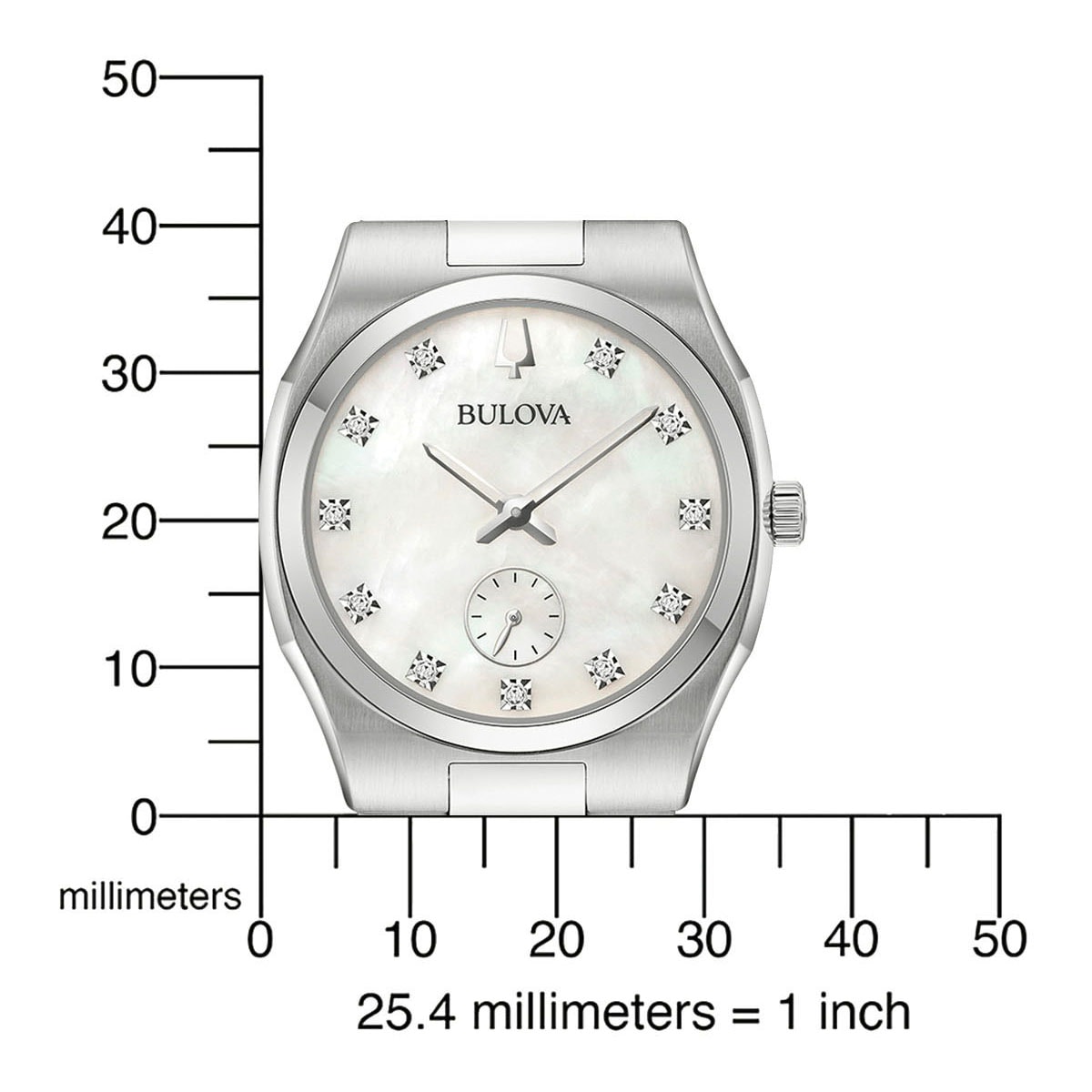 Bulova Quarzuhr, Armbanduhr, Damenuhr, Perlmuttzifferblatt, Diamant, Edelstahlarmband