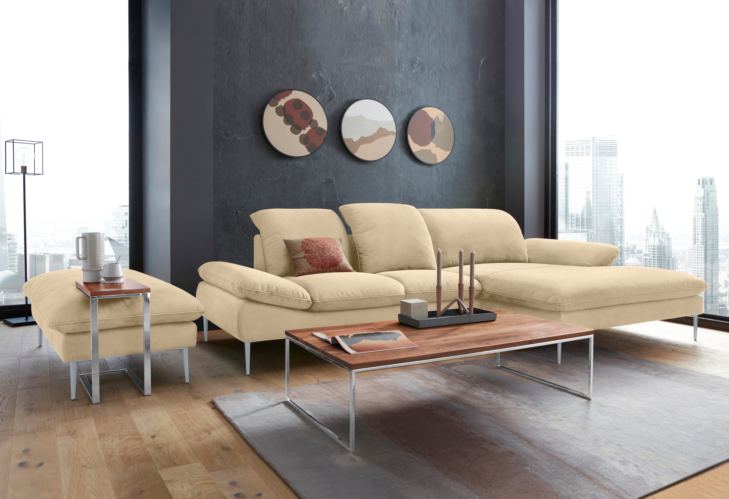 W.SCHILLIG Ecksofa »enjoy&MORE, Designsofa, elegant und bequem, L-Form«, mit Sitztiefenverstellung, Füße silber matt, Breite 310 cm