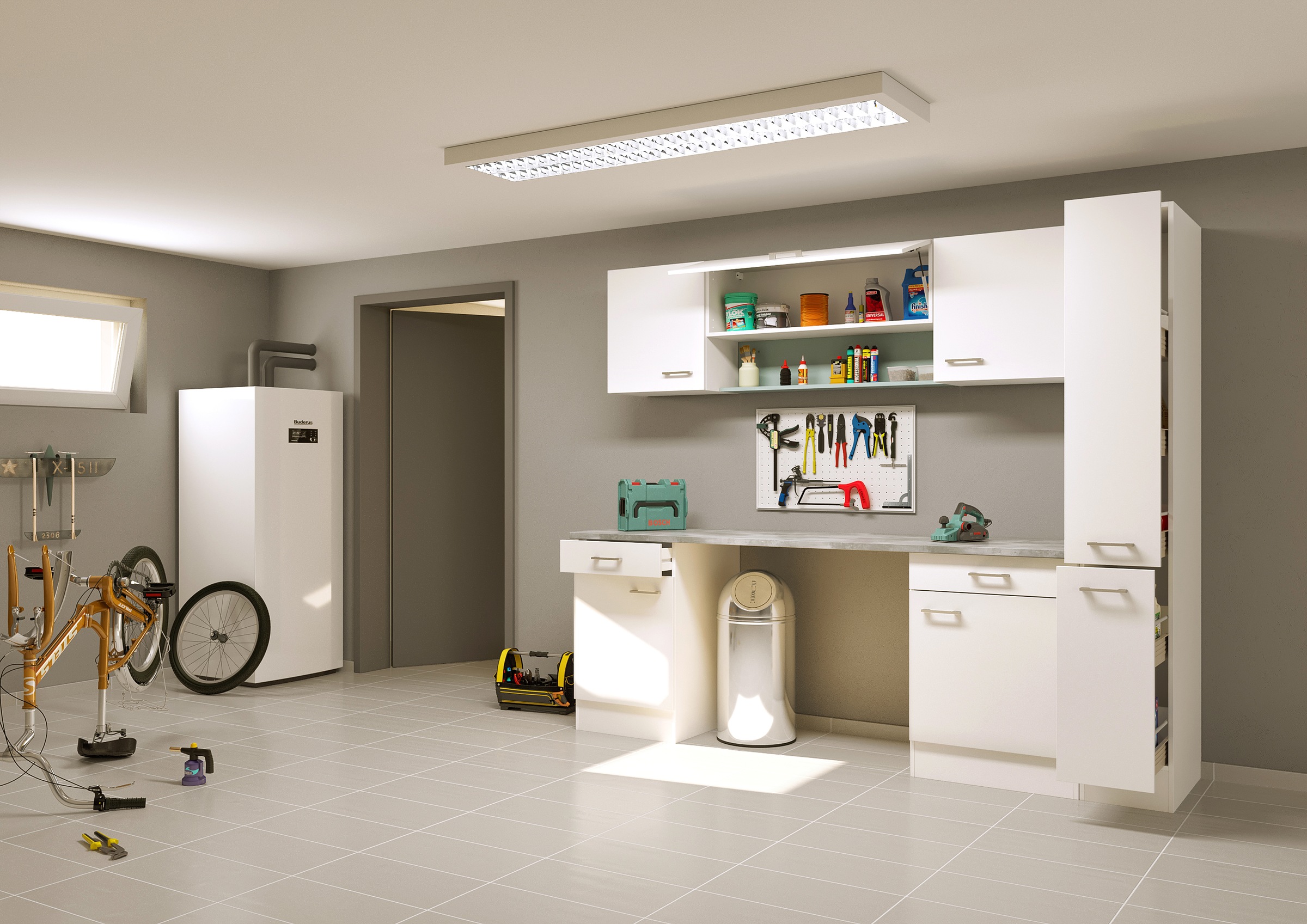 Flex-Well Mehrzweckschrank-Set »LUCCA, 8-teilig, Hauswirtschaft-, Hobby/Werkraum, Küche, Breite 240 cm« Komplett-Set, bestehend aus: 2x Unter-, 3x Ober- und 1x Auszugsschrank, Regal+APL, 8 Stk. tlg.