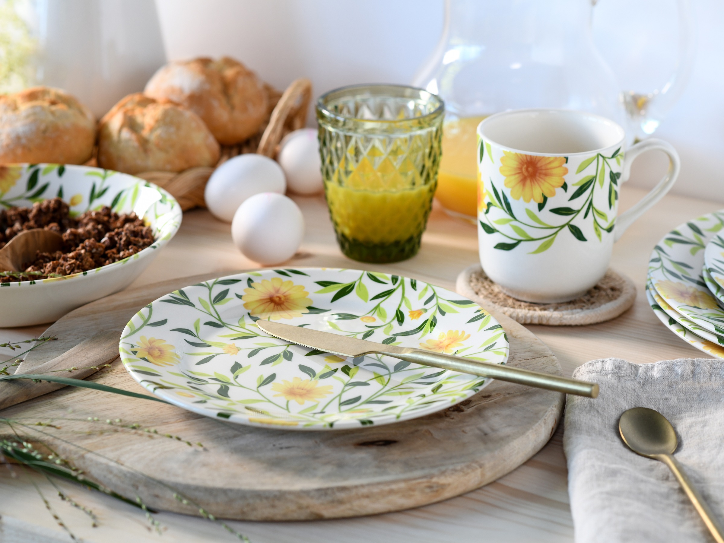 CreaTable Kombiservice »Amarilla, Kombi-Service 16-tlg« Blumendekor, Blättermotiv
