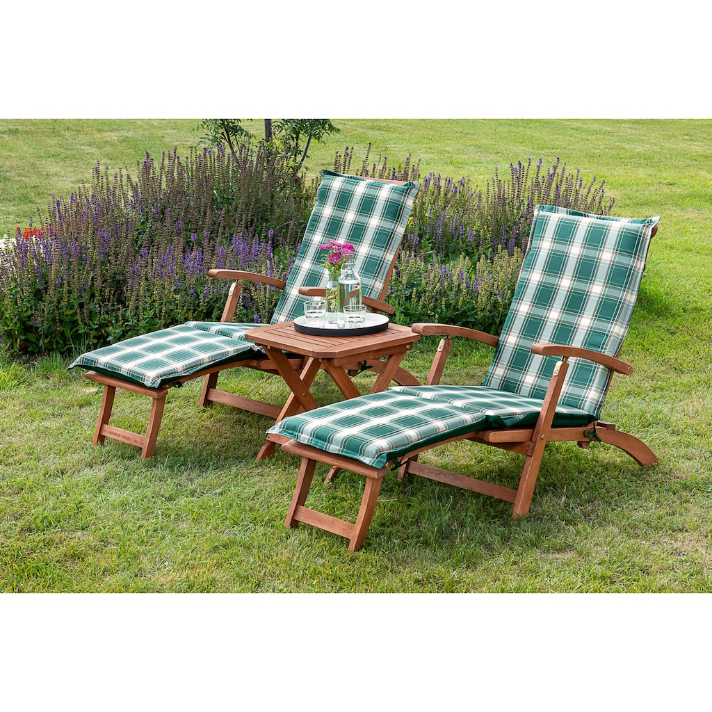 MERXX Gartensessel »Deckchair«, (Set, 5 St., 2x Sessel, 2x Auflage, 1x Klapphocker), inkl. Wendeauflage und Klapphocker