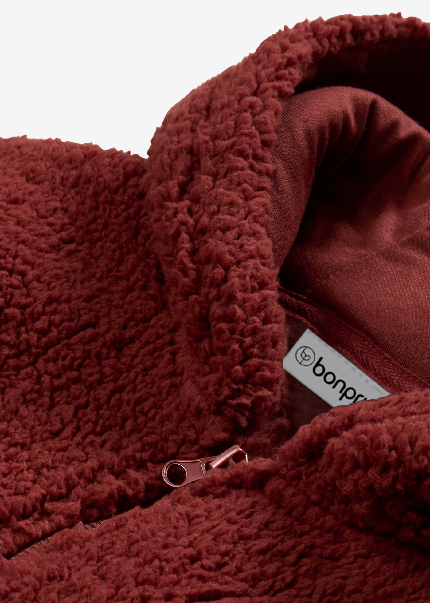 bonprix Fleecejacke mit Kapuze aus kuscheligem Teddymaterial, mit Stehkragen und Kapuze, in A-Linie