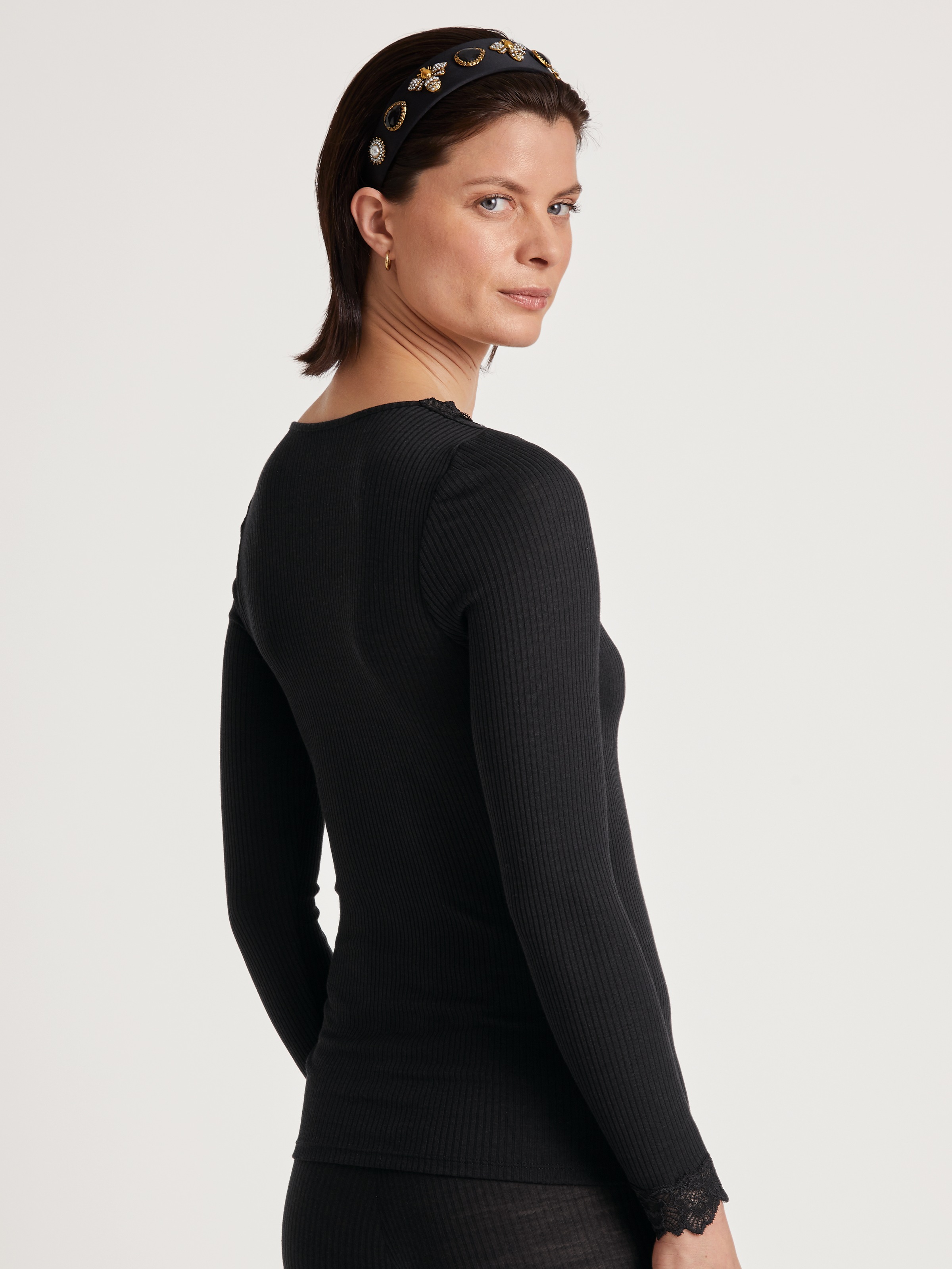 CALIDA Langarmshirt »Silky Wool Joy«, Spitze an Ausschnitt & Bündchen