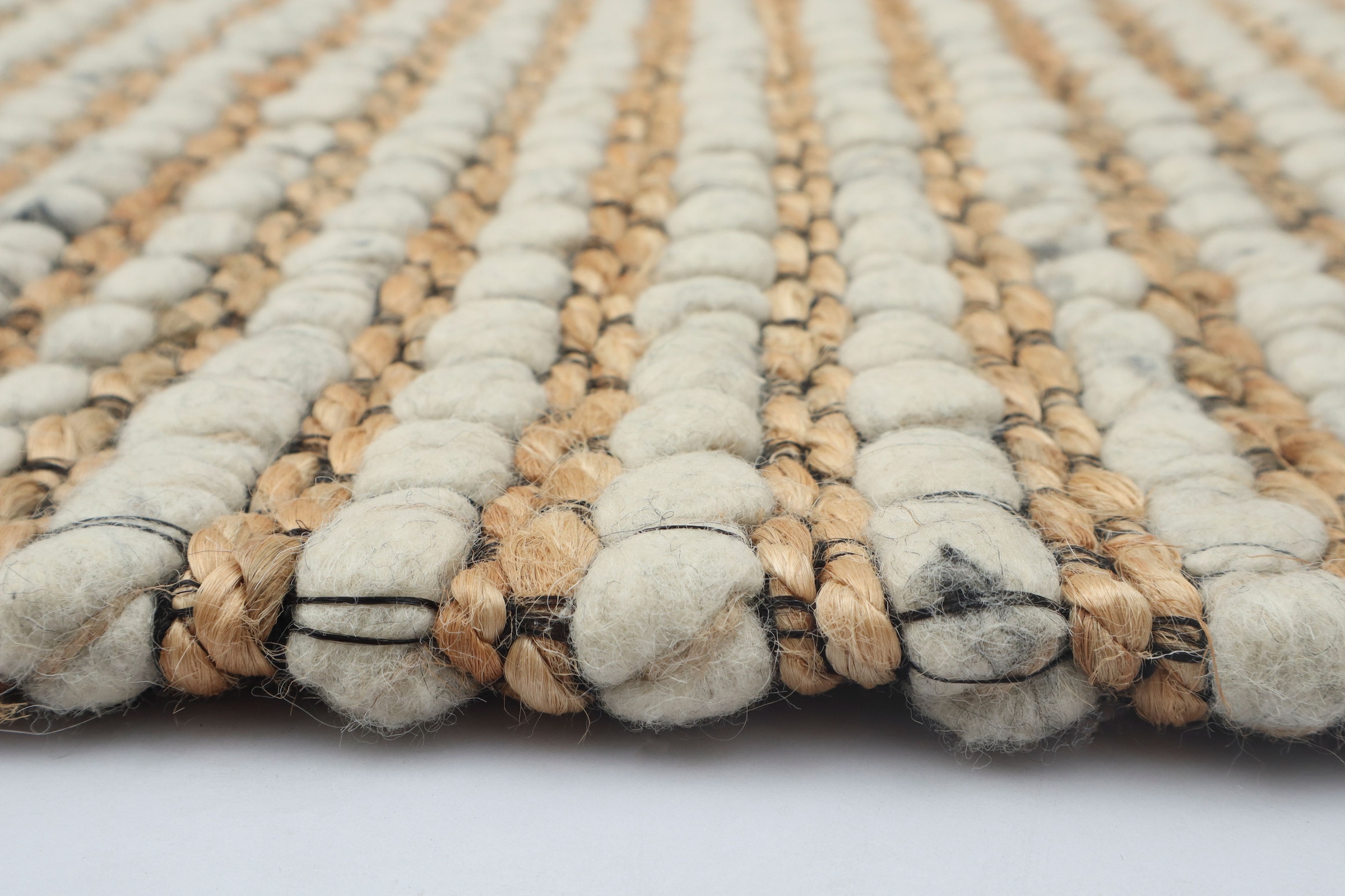 OTTO home Wollteppich »Leevy, Wolle und Jute, handgewebt, Handweb Teppiche« rechteckig 25 mm Höhe schöne Streifenoptik, Wohnzimmer, Schlafzimmer, Esszimmer