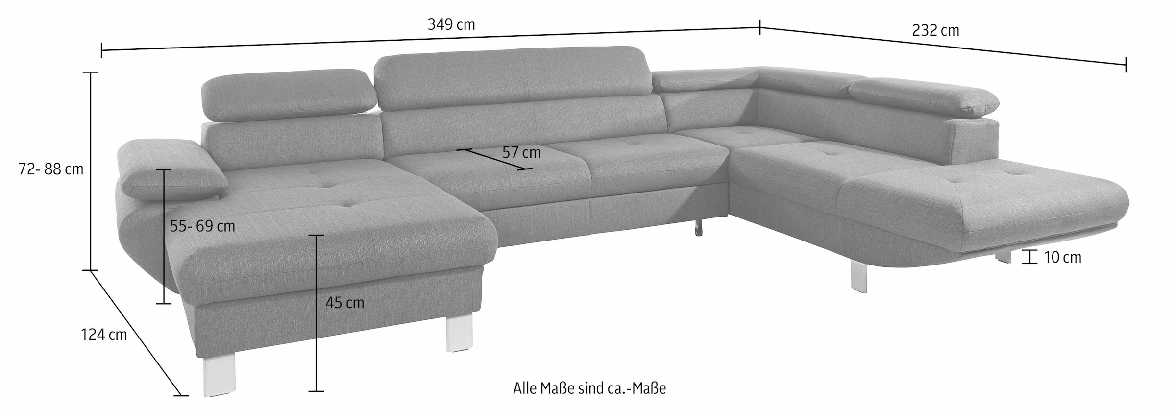 exxpo - sofa fashion Wohnlandschaft »Vinci, aktuelles Design, toller Sitzkomfort, hochwertige Details«, inkl. Kopf- und Armteilfunktion, wahlweise mit Bettfunktion, U-Form