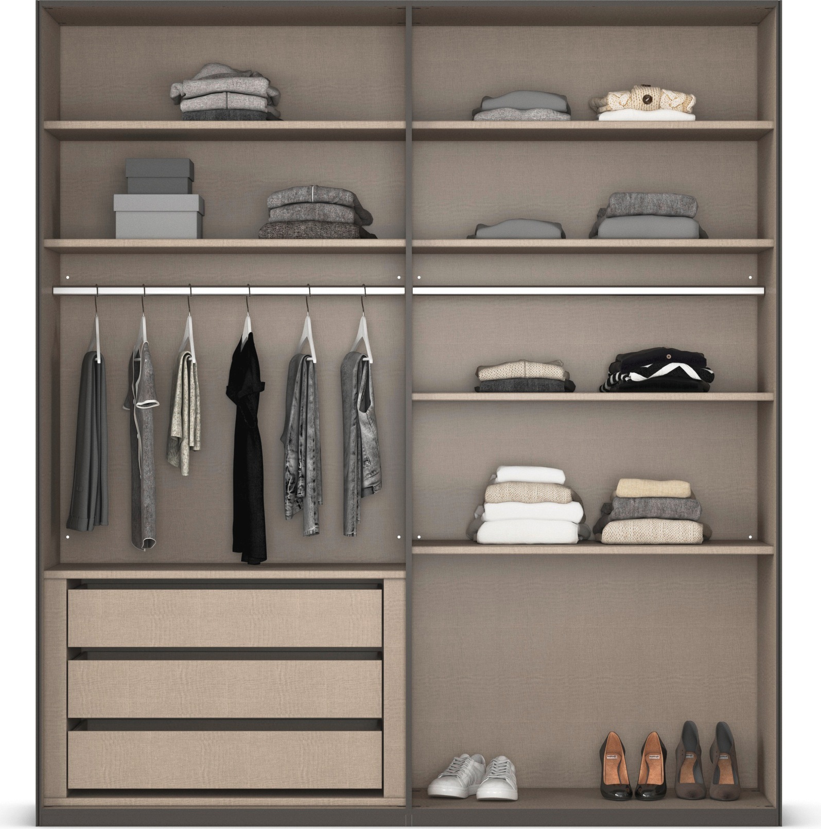 rauch Schwebetürenschrank »Kleiderschrank Schrank Garderobe Schlafzimmerschrank LUMIS«, (inkl. umfangreichem Zubehör), mit Glasrahmentüren aus transparentem Grauglas MADE IN GERMANY