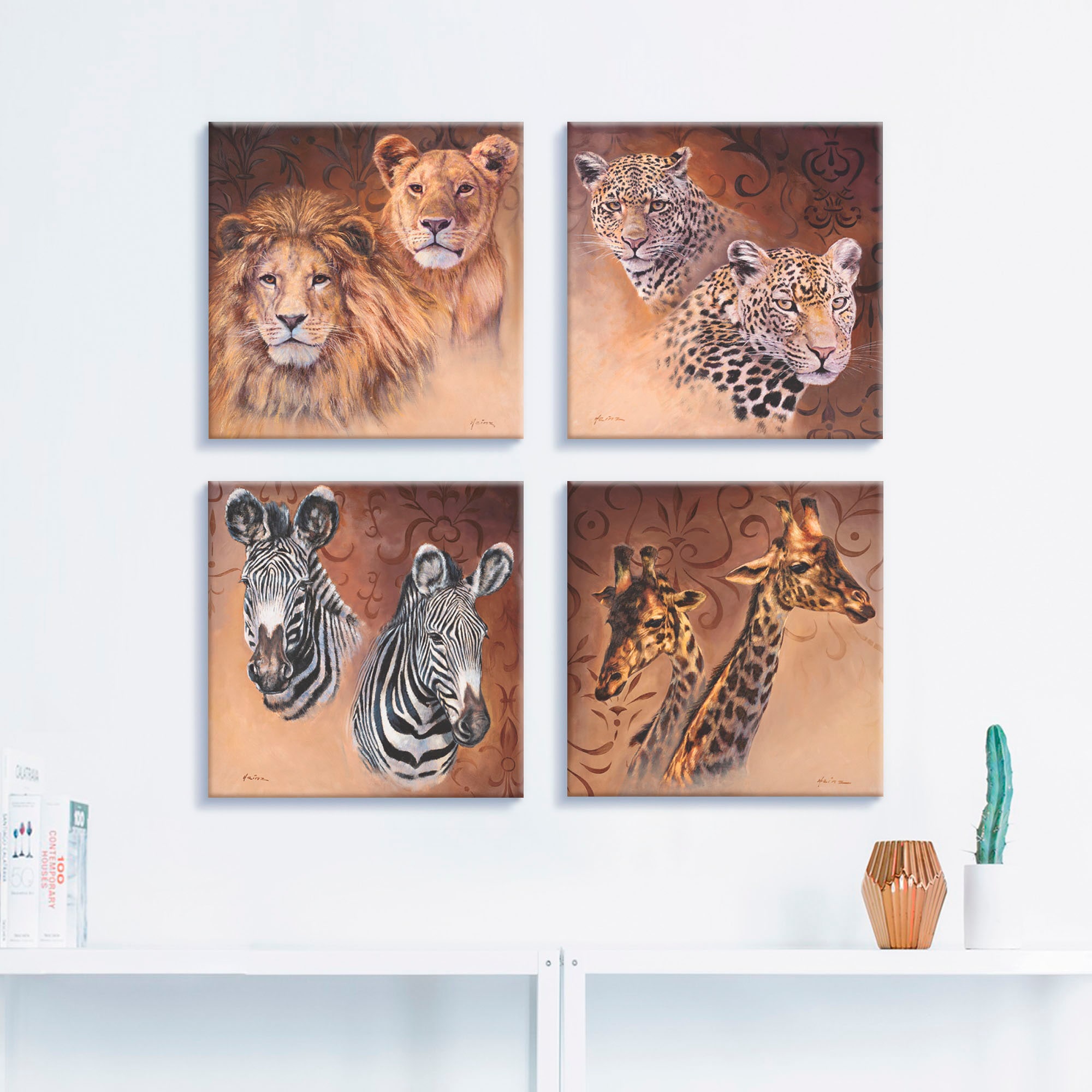 verschiedene Set, Leoparden St.), Giraffen«, Größen Wildtiere, Leinwandbild Zebra (4 kaufen auf »Löwen Artland 4er Rechnung