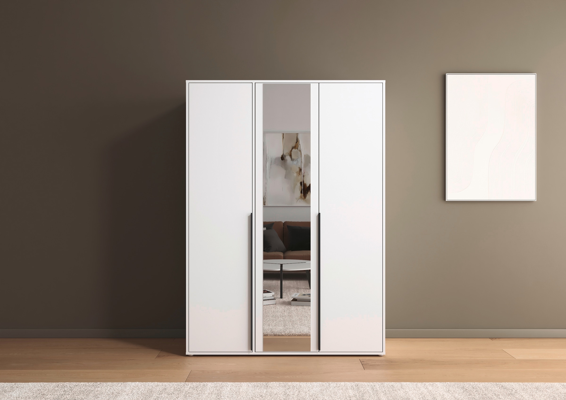 rauch Drehtürenschrank »Kleiderschrank Schrank Garderobe Wäscheschrank NAGATA mit Spiegel« in 3 verschiedenen Ausstattungen BASIC/CLASSIC/PREMIUM,  und modernen Stangengriffen in Graumetallic TOPSELLER MADE IN GERMANY