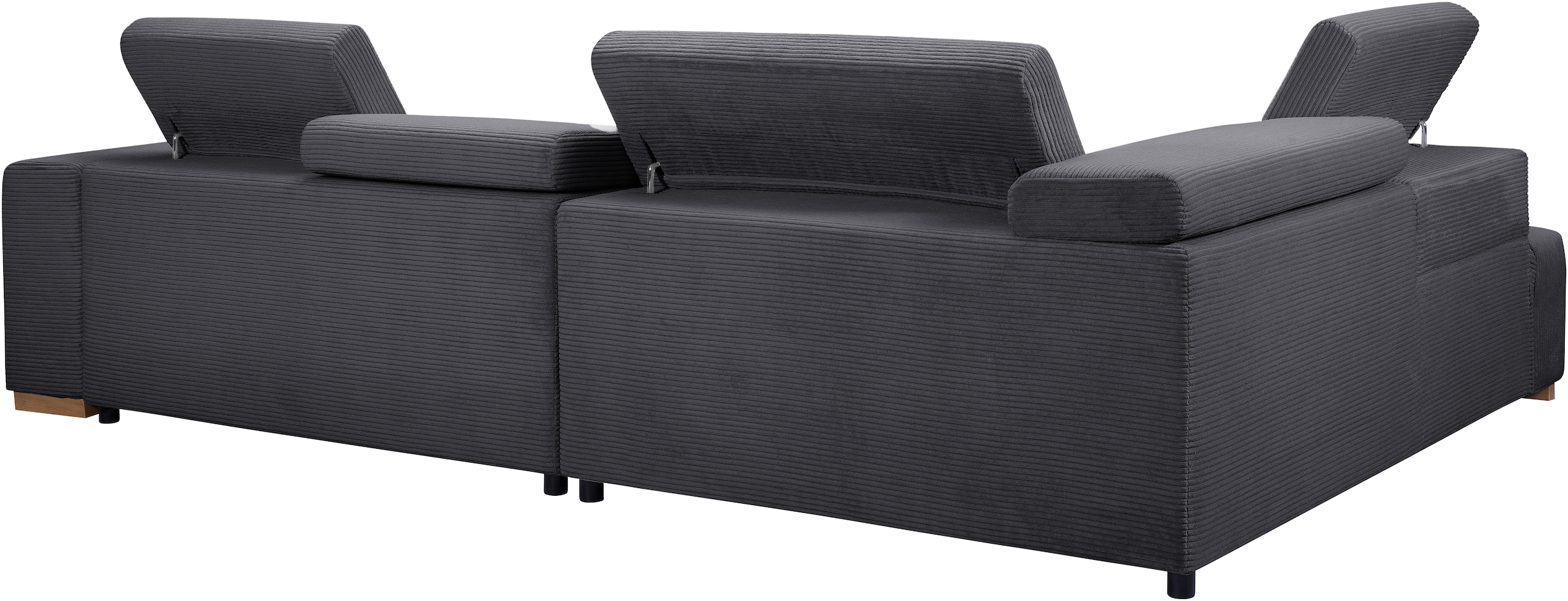 exxpo - sofa fashion Ecksofa »Elianos, hoher Sitzkomfort, aufwendige Kreuzsteppung im Sitz, L-Form«, Kopfteile & Sitztiefe verstellbar, mit Bettfunktion, Cord, antrazit