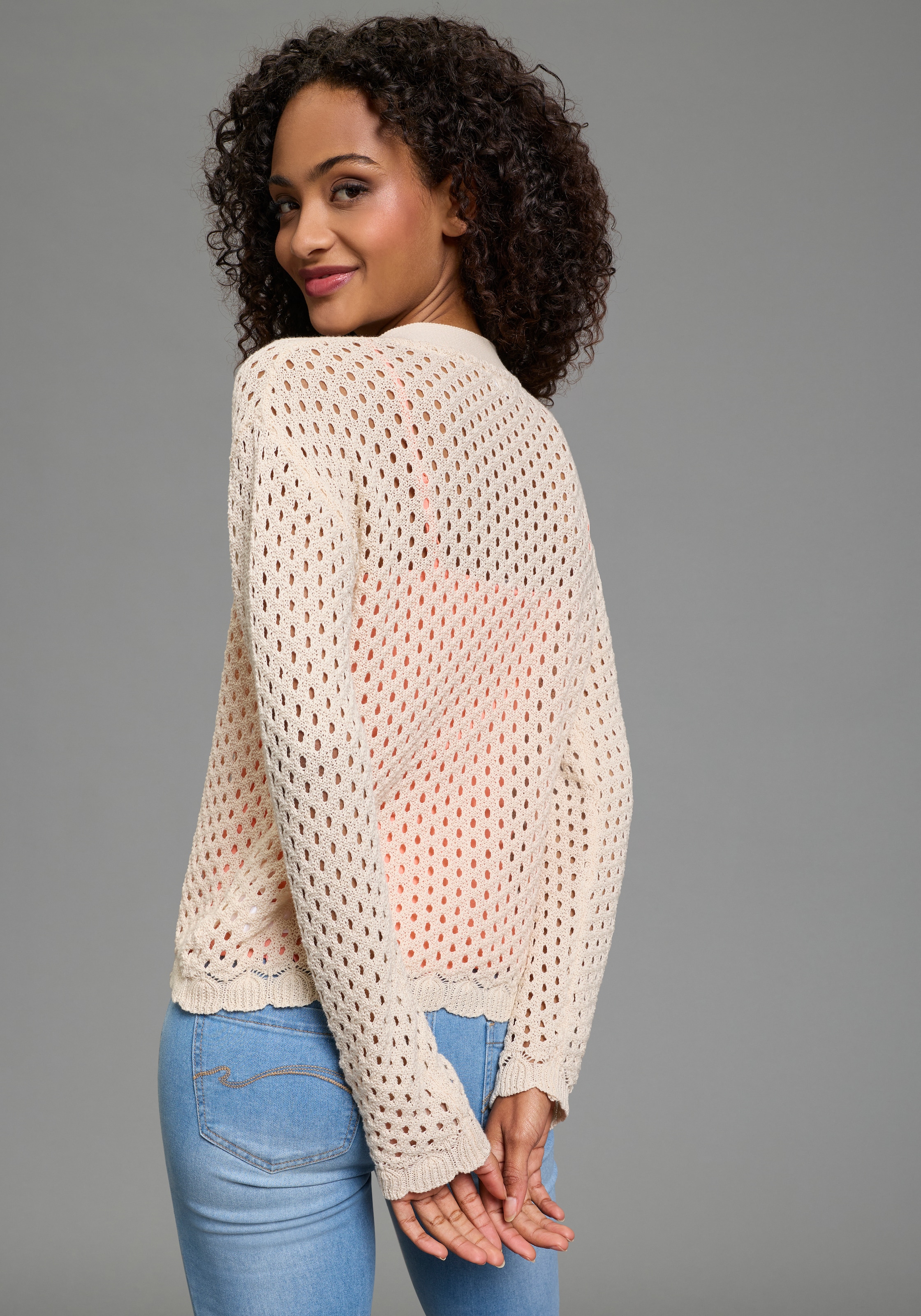 KangaROOS Ajourstrickjacke casual Stil, Langarm, bequeme Passform, Ajourstrick