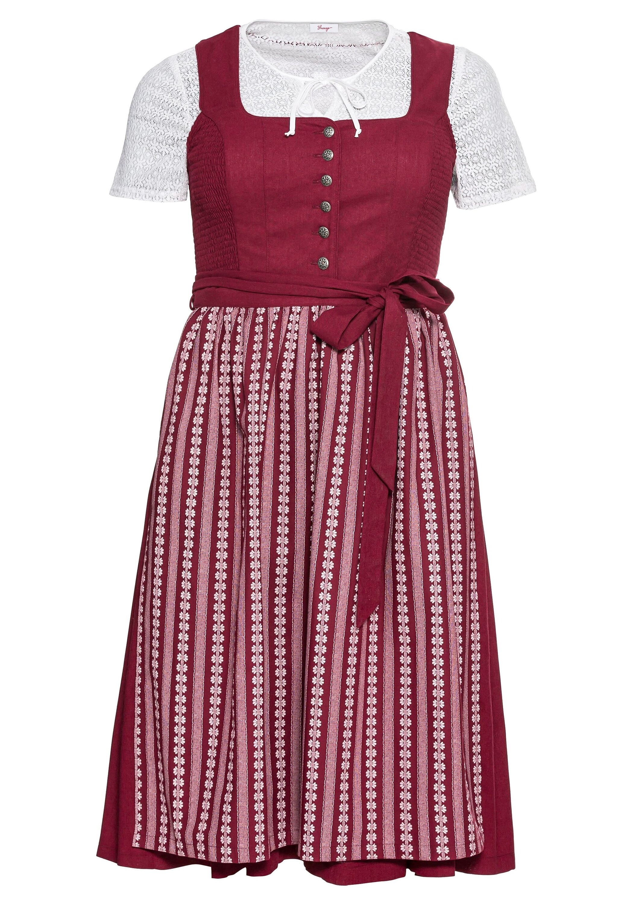 Sheego Dirndl »Dirndl, Bluse und Schürze in Midilänge, mit Spitzenbluse und Schürze«, (mit Dirndlbluse), in Midilänge, mit Spitzenbluse und Schürze