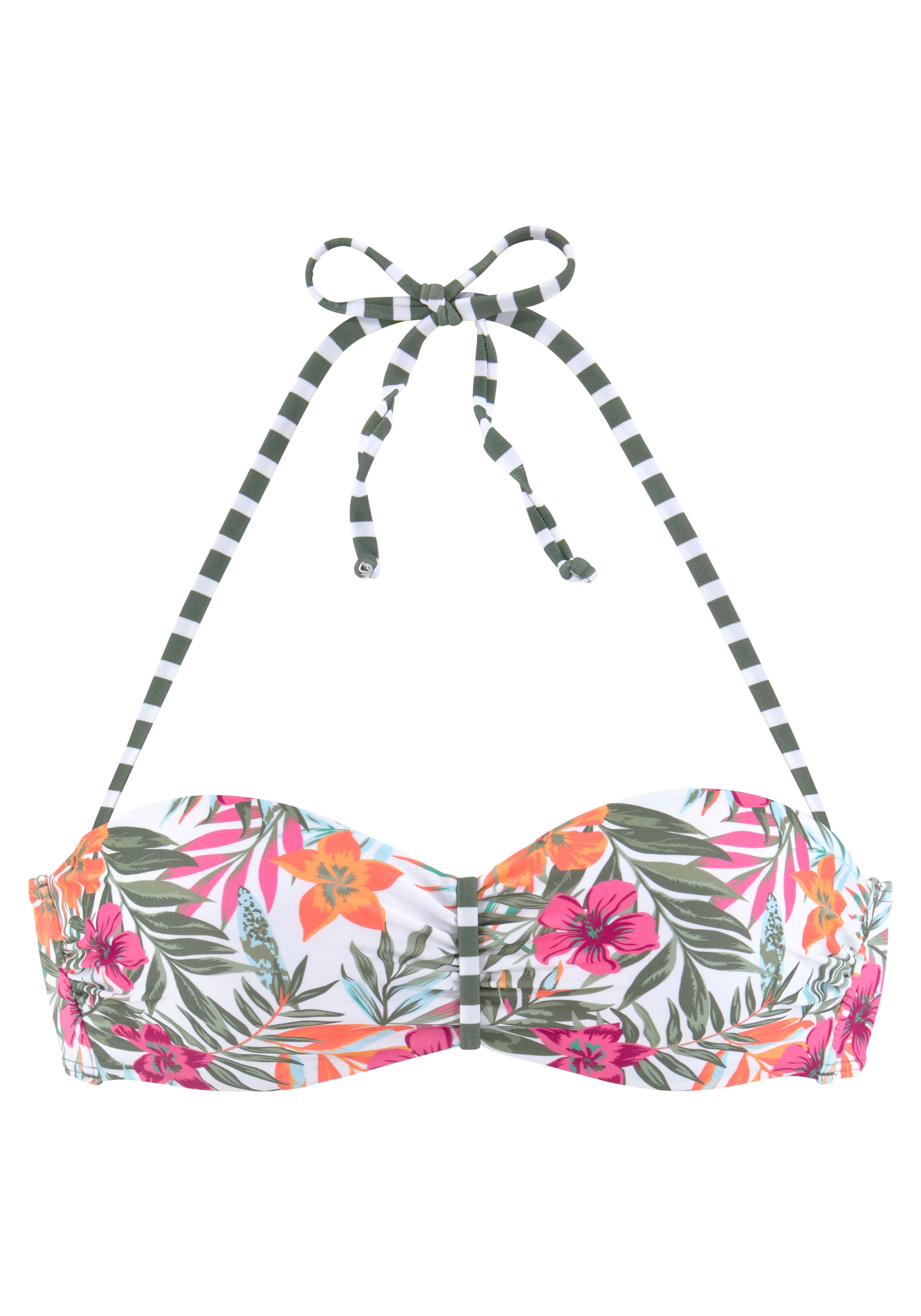 Venice Beach, Damen, Bandeau-Bikini-Top »Summer« mit geraffter Mitte, weiß bedruckt, Cup B, 34 - Cup B, weiß bedruckt, Sommerlicher Print