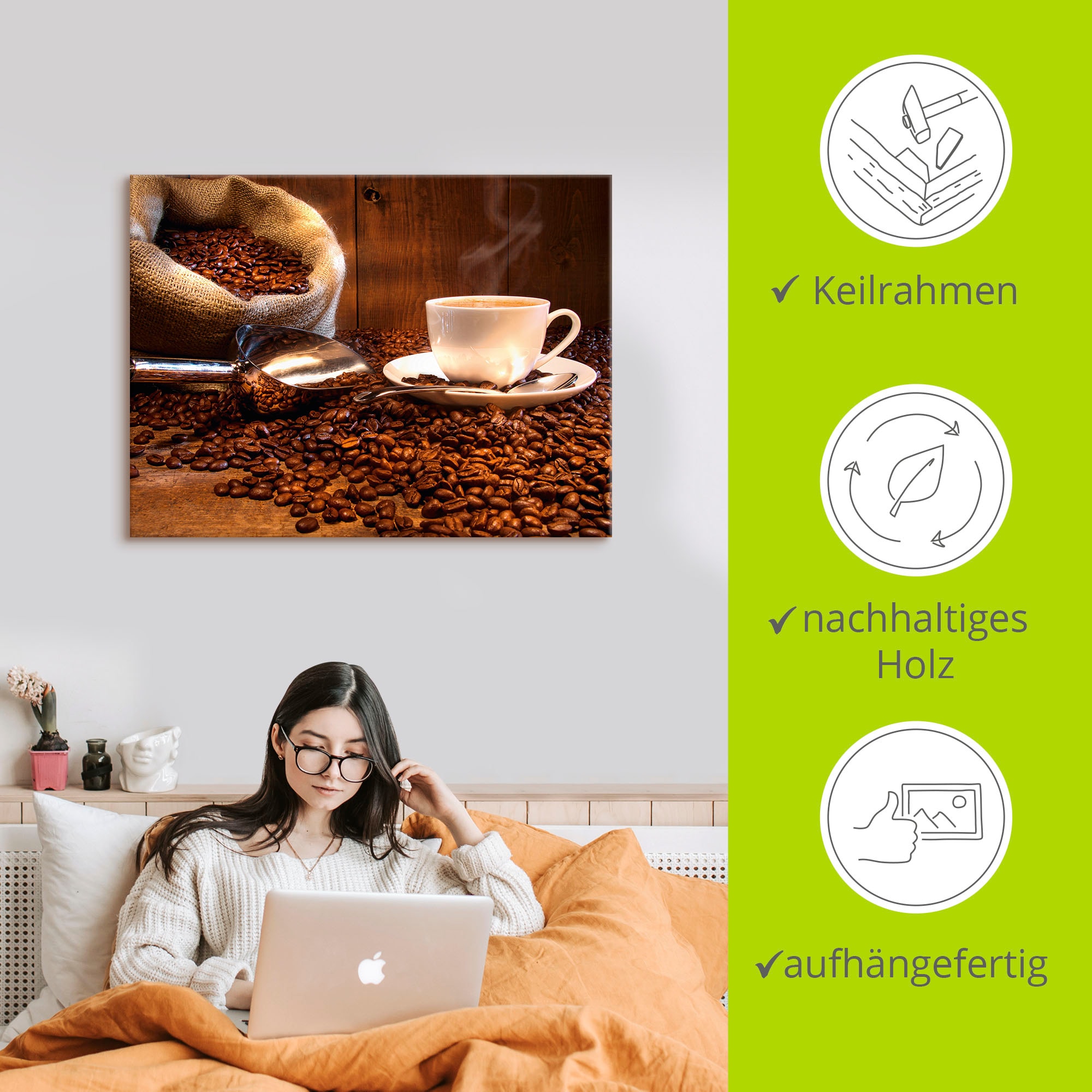 Artland Leinwandbild »Kaffeetasse und Leinensack auf Tisch« Getränke 1 Stk. tlg. auf Holzrahmen gespannt