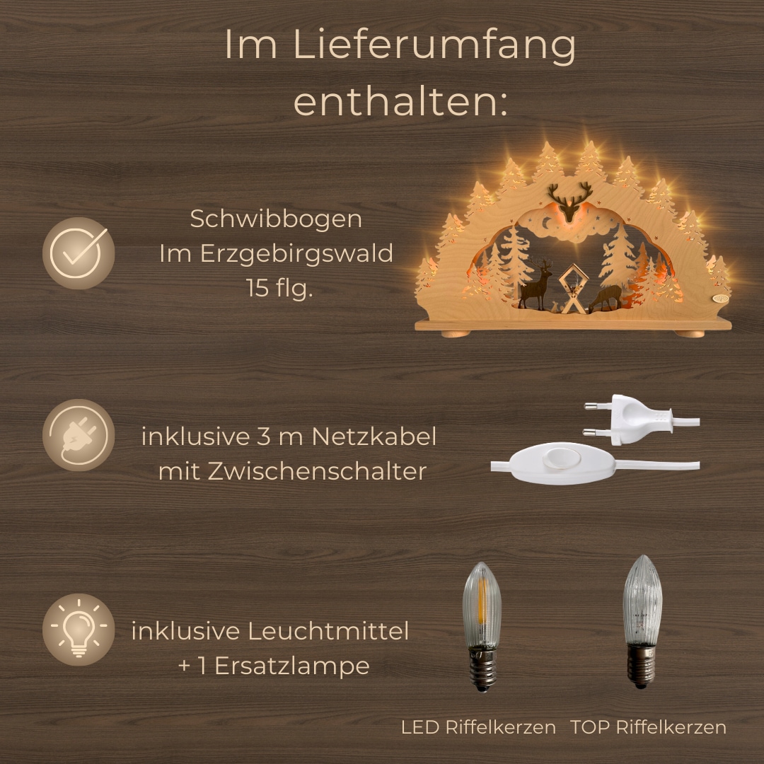 Weigla LED Schwibbogen »Im Erzgebirgswald, Lichterbogen aus Holz, NATUR«