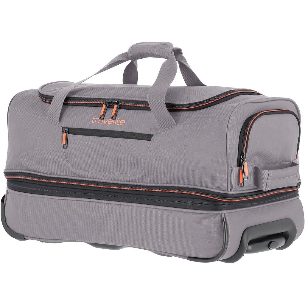 travelite Reisetasche »Basics, 55 cm, grau/orange«, Duffle Bag Sporttasche mit Trolleyfunktion und Volumenerweiterung