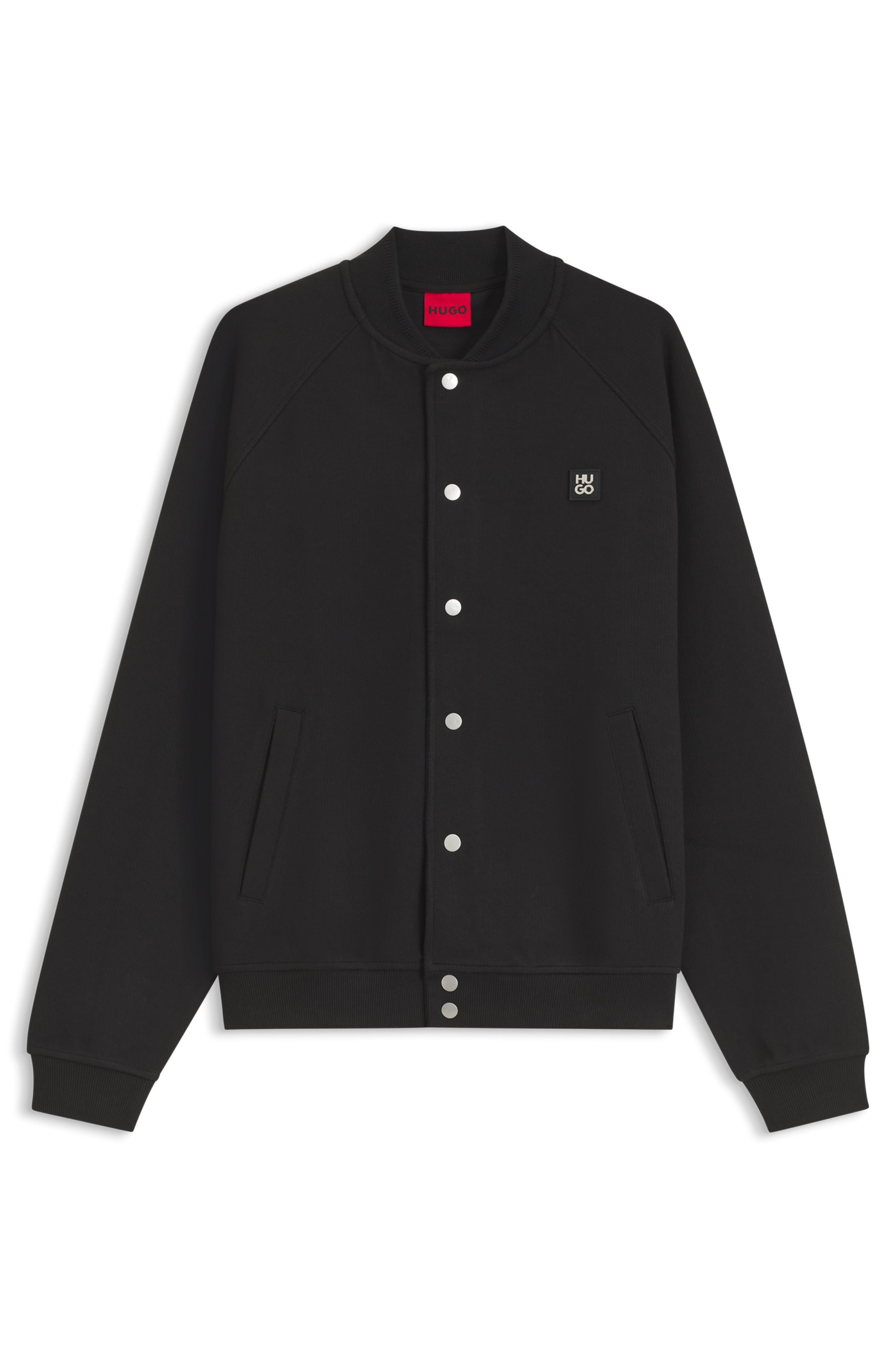 HUGO Sweatjacke »Bomberjacke Dabin Metal Logo« Flachstrickkragen, Oversize Fit, Druckknöpfe