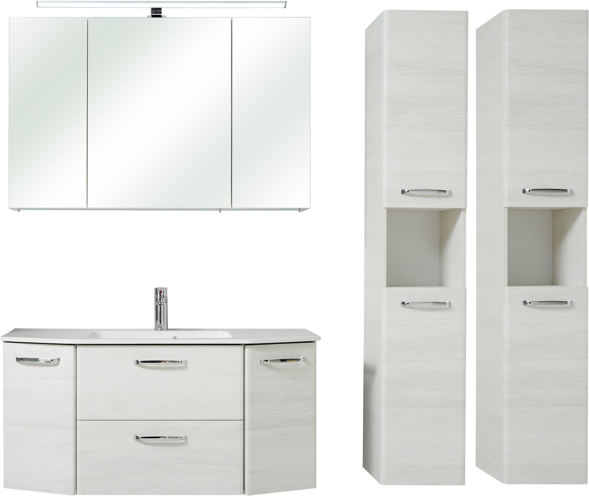 Saphir Badmöbel-Set »Quickset 936 4-teilig, Glaswaschtisch und LED-Spiegelschrank« Set, 4 Stk. tlg.