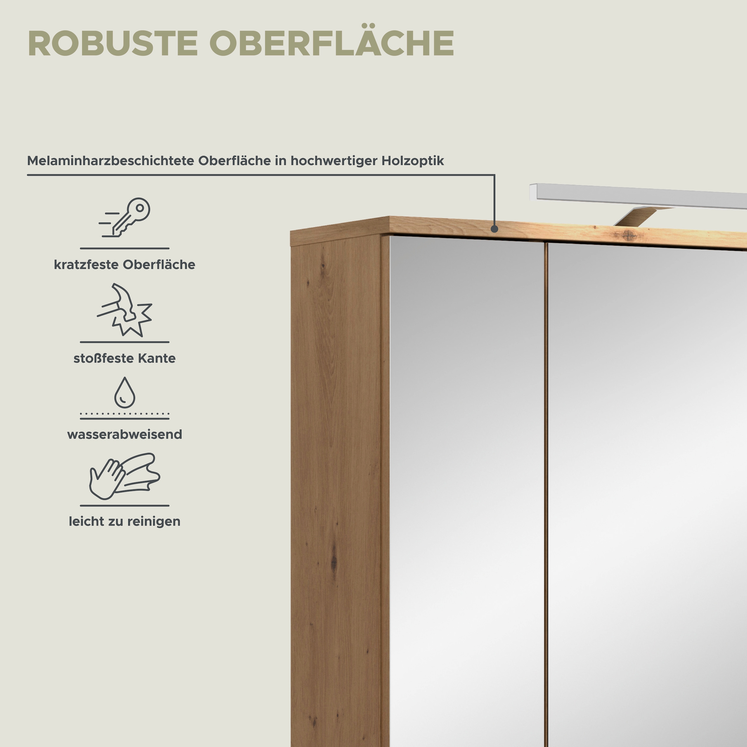 welltime Badezimmerspiegelschrank »LUCCA, Breite 60cm, inkl. LED Beleuchtung, 3 Spiegeltüren« Set, 2 Stk. tlg.
