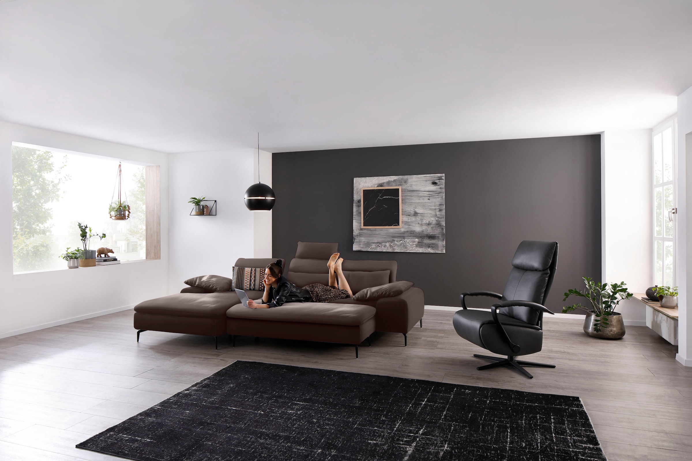 W.SCHILLIG Ecksofa »valentinoo, Designsofa, bequem, elegant und zeitlos, L-Form«, (Set), inklusive Hocker, mit Sitztiefenverstellung, Breite 299 cm