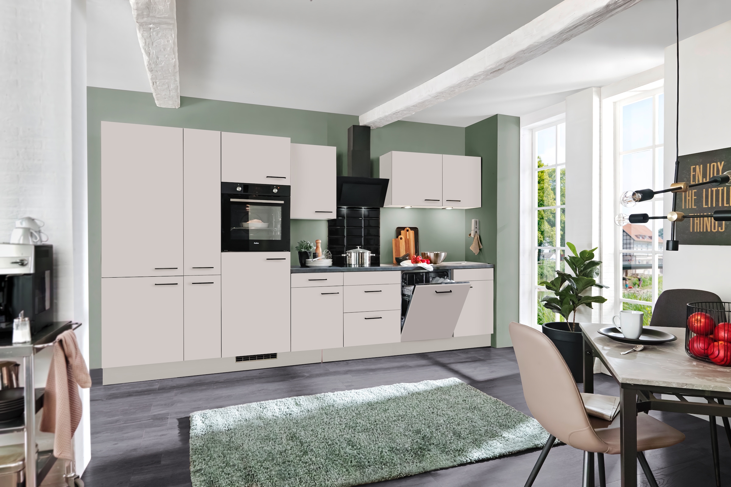 wiho Küchen Küche »Nisos«, Soft-Close, 370 cm, Backofen matt schwarz, Teleskopauszug