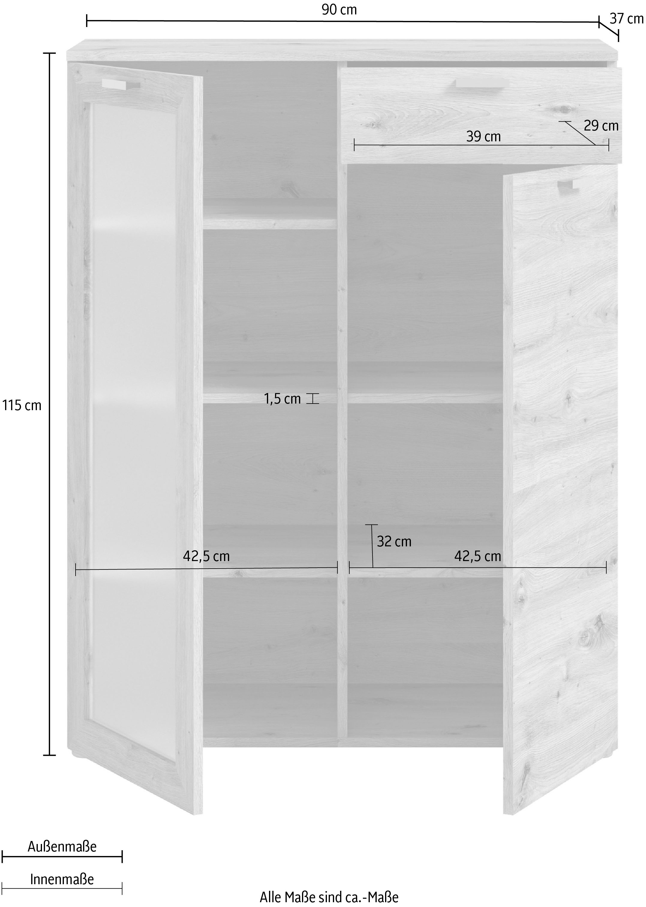 INOSIGN Highboard »Onex, Breite 90 cm, mit Glastür, vielseitig einsetzbar«, in verschiedenen Farben, Kommode, Schrank, Anrichte