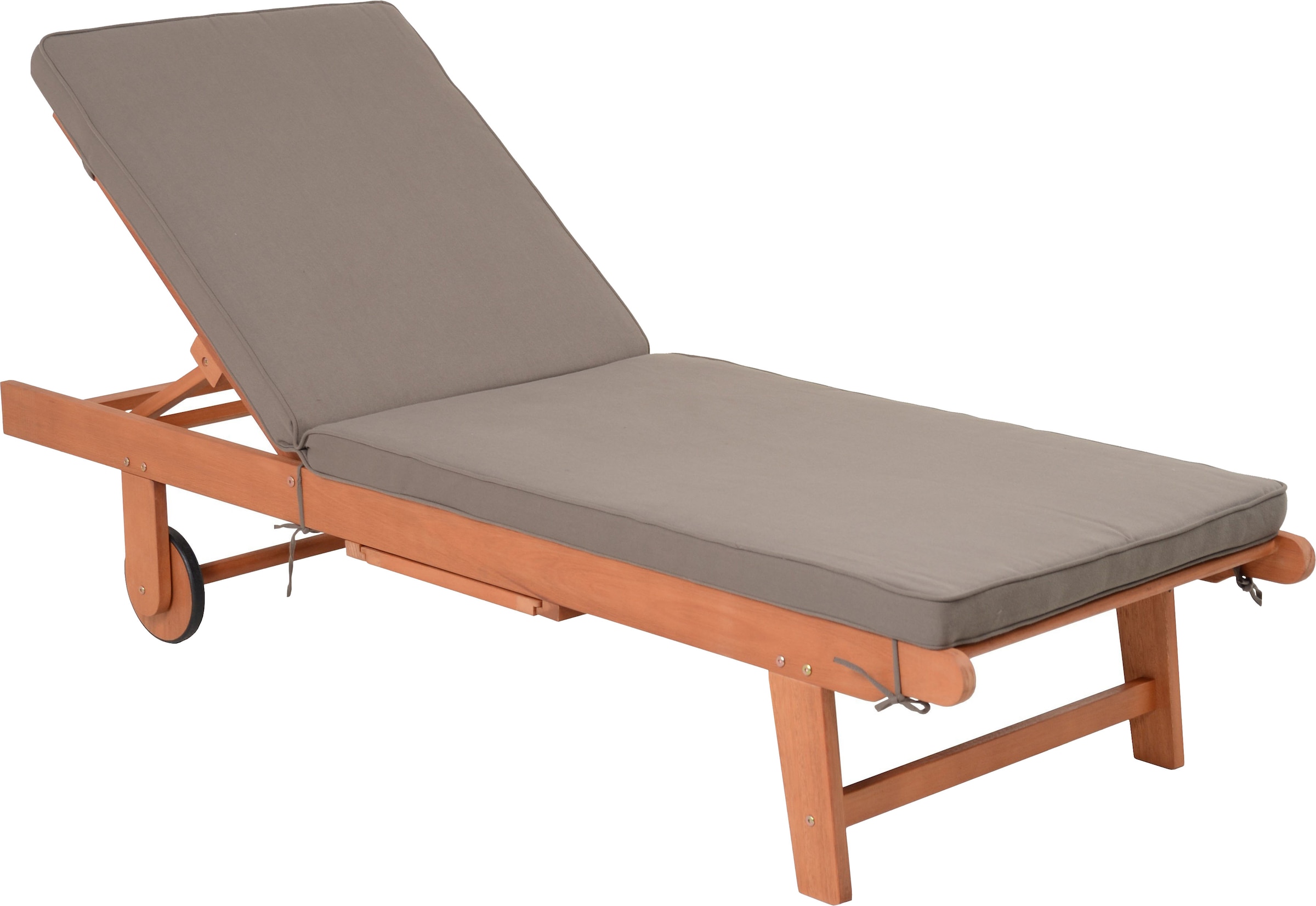 Garden Pleasure Gartenliege »Sonnenliege »SAN DIEGO«, braun« Eukalyptusholz, verstellbare Rückenlehne, L: 110, cmausziehbarer Tisch