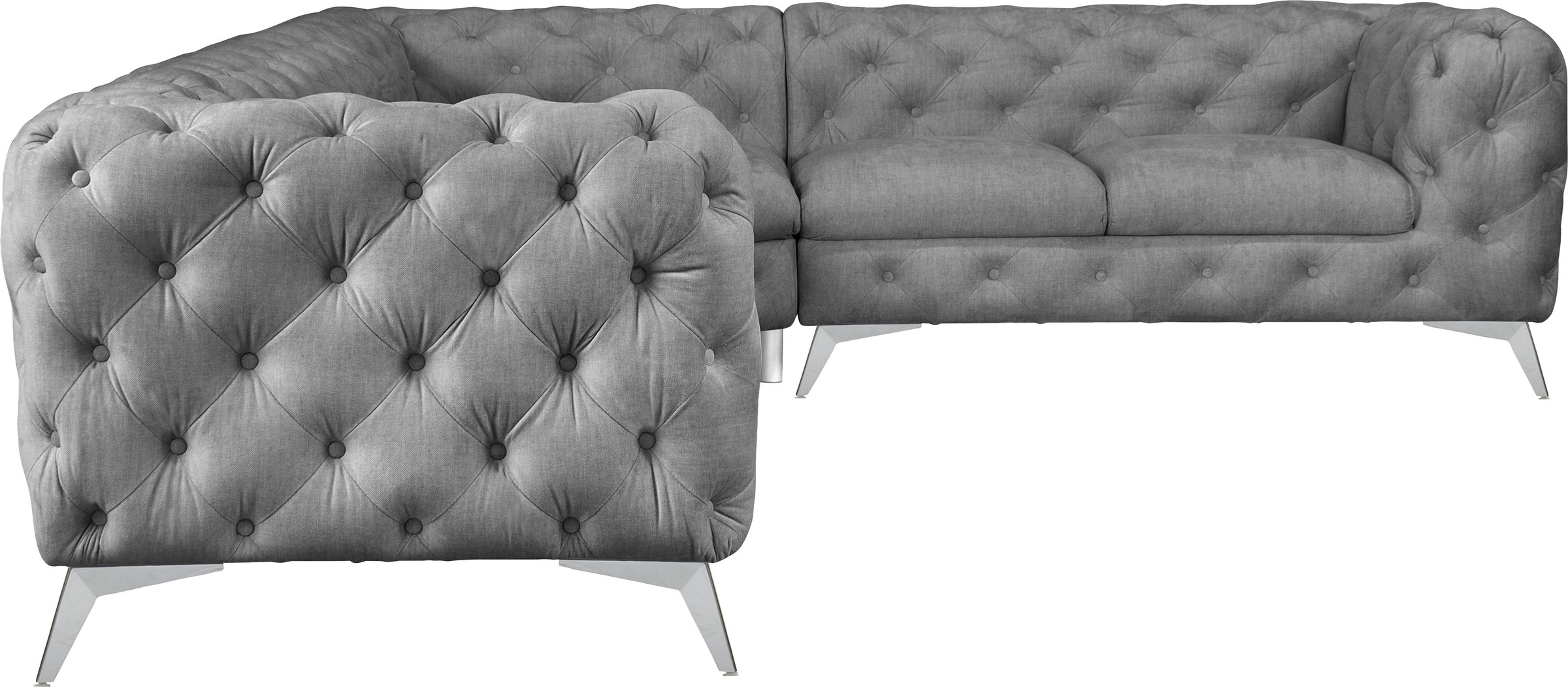 Leonique Chesterfield-Sofa »Ecksofa GLYNIS L-Form mit Wellenunterfederung, Maße B/T/H 323/264/75cm«, aufwändige Knopfheftung, moderne Chesterfield Optik, Fußfarbe wählbar