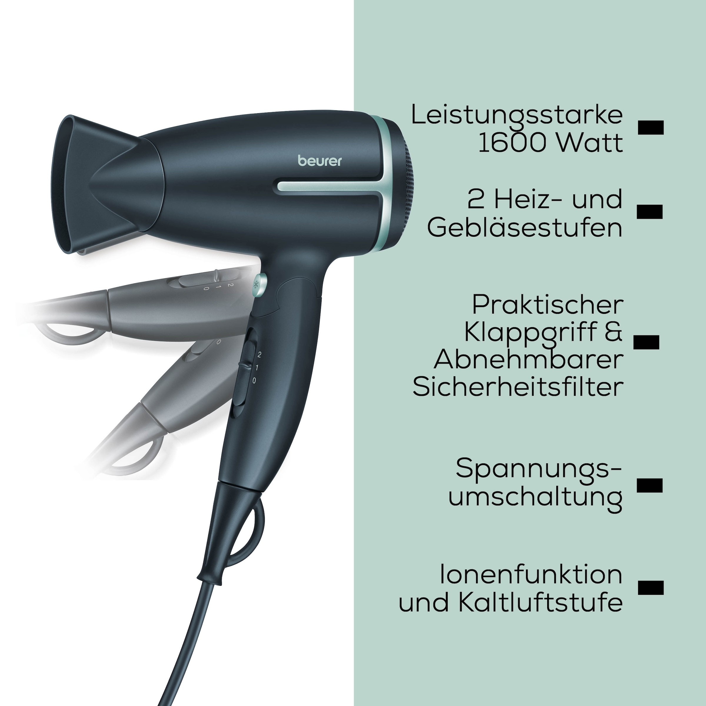 BEURER Reisehaartrockner »HC 25 Limited Edition 2026 mit Kaltluftstufe« 1.600 W Mit manuelle Spannungsumschaltung, zur weltweiten Nutzung geeignet