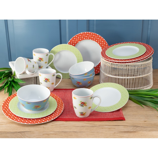 »Geschirr-Set für Set, romantisches 4 16 3 XXL Tafelservice (Set, Blumendekor, Kombiservice mit und Kaffeeservice im Emily«, Jahren Teile, Personen), für 4 Personen 16 CreaTable tlg., Garantie Service,