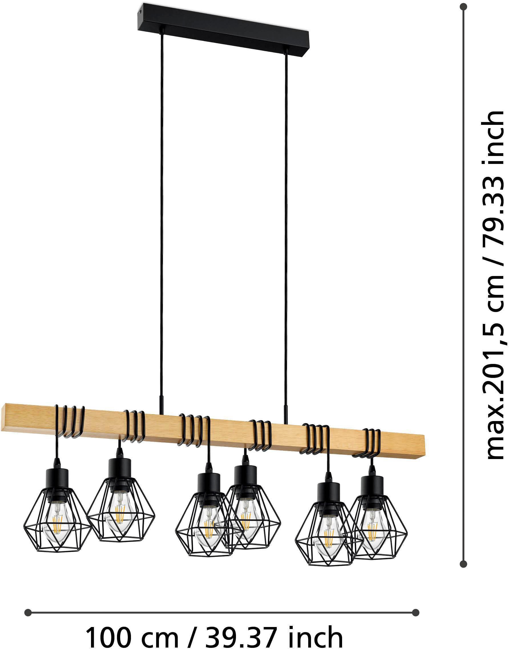 EGLO Pendelleuchte »TOWNSHEND 5«, 6 flammig, Leuchtmittel E27 | ohne Leuchtmittel, Vintage Pendelleuchte, Industrial, Retro Lampe aus Stahl und Holz, E27