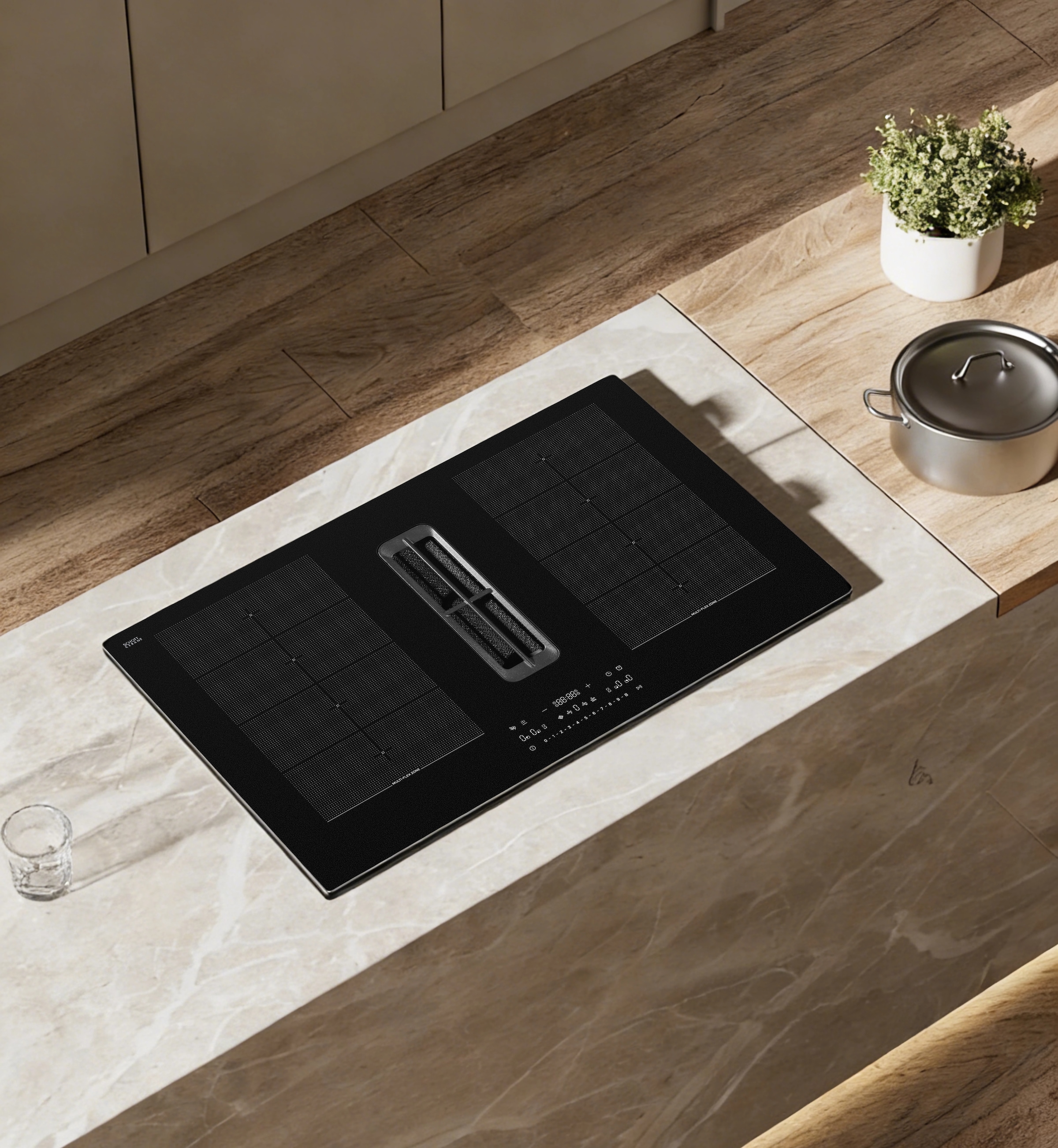 Hanseatic Kochfeld mit Dunstabzug »HDI4B9074SBMB« Platziere dein Kochgeschirr flexibel mit matter Oberfläche