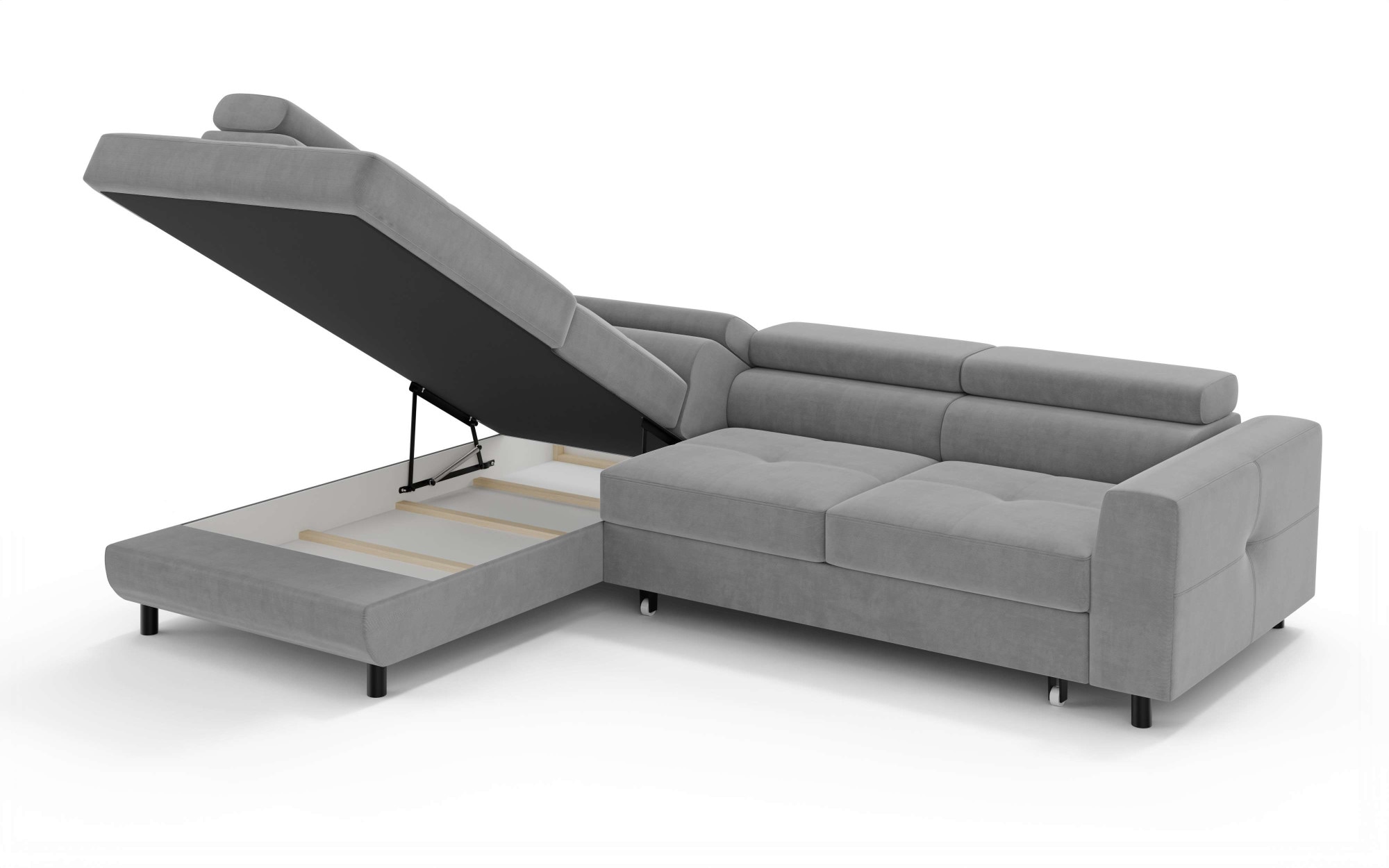 OTTO home Ecksofa »AADEN Schlafsofa mit verstellbaren Kopfstützen, B/T/H: 254/199/90 cm«, mit Bettfunktion und Bettkasten, Ottomane rechts/links bestellbar