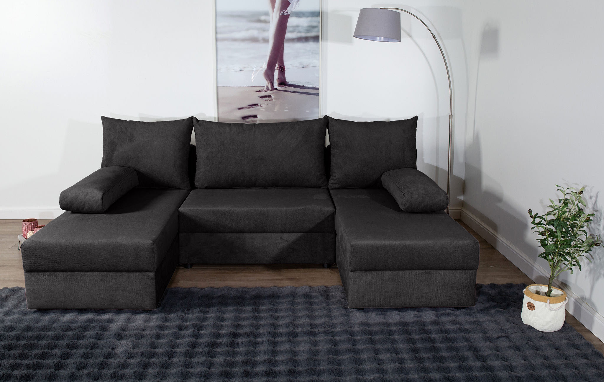 COLLECTION AB Wohnlandschaft »Pico U-Form, Breite 220, ohne Armlehne mit Schlaffunktion, Bettkasten«, Wohnlandschaft,2 X Ottomane,Polyätherschaum Polsterung