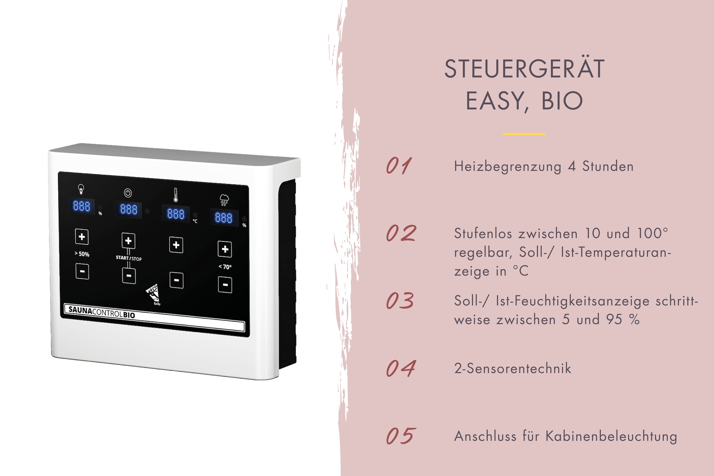 Karibu Sauna »Amada« Set,  Ofen 9 kW Bio externe Strg easy