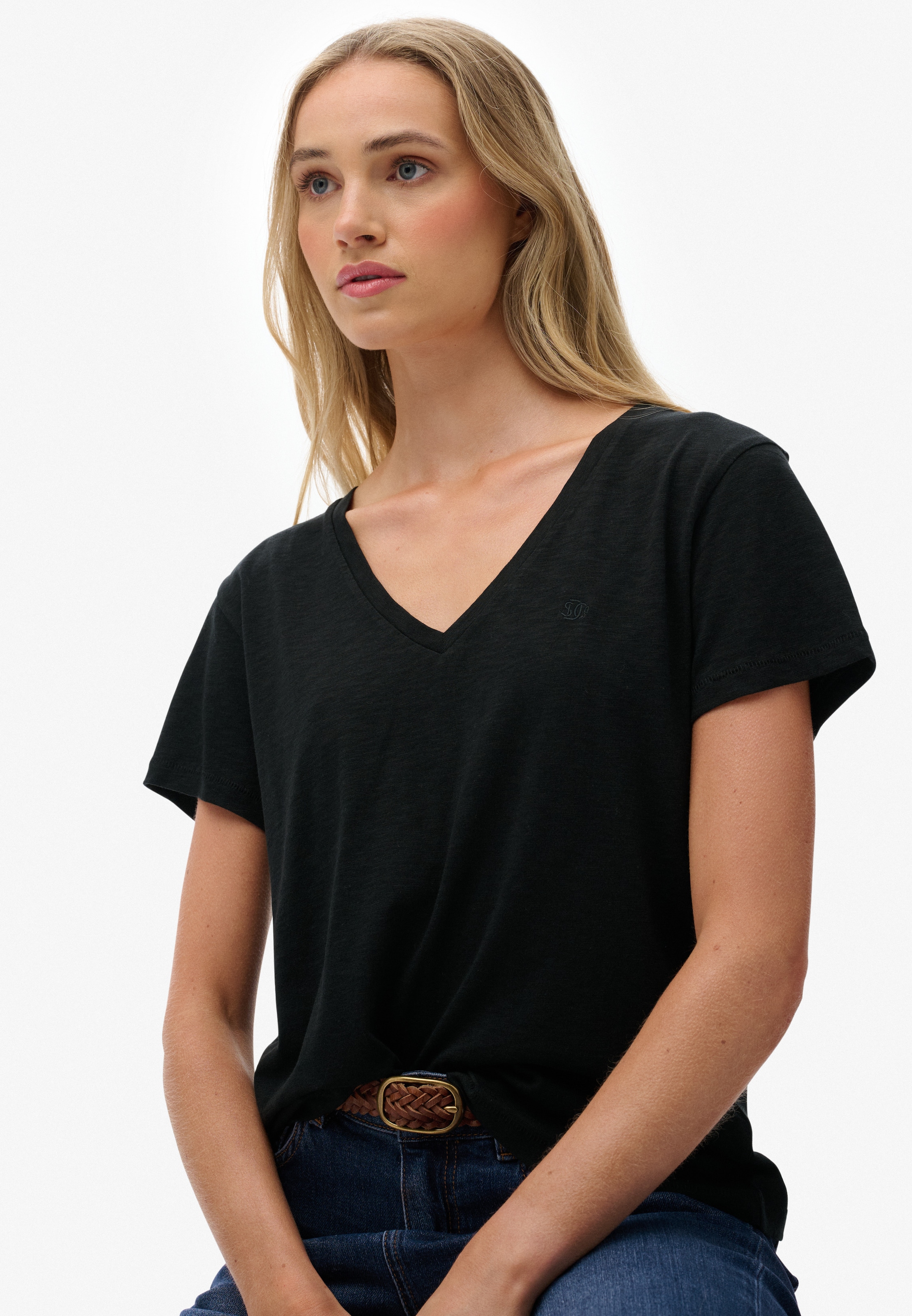 Superdry T-Shirt »STUDIOS SLUB EMB VEE TEE« Baumwollmischung, relaxed fit