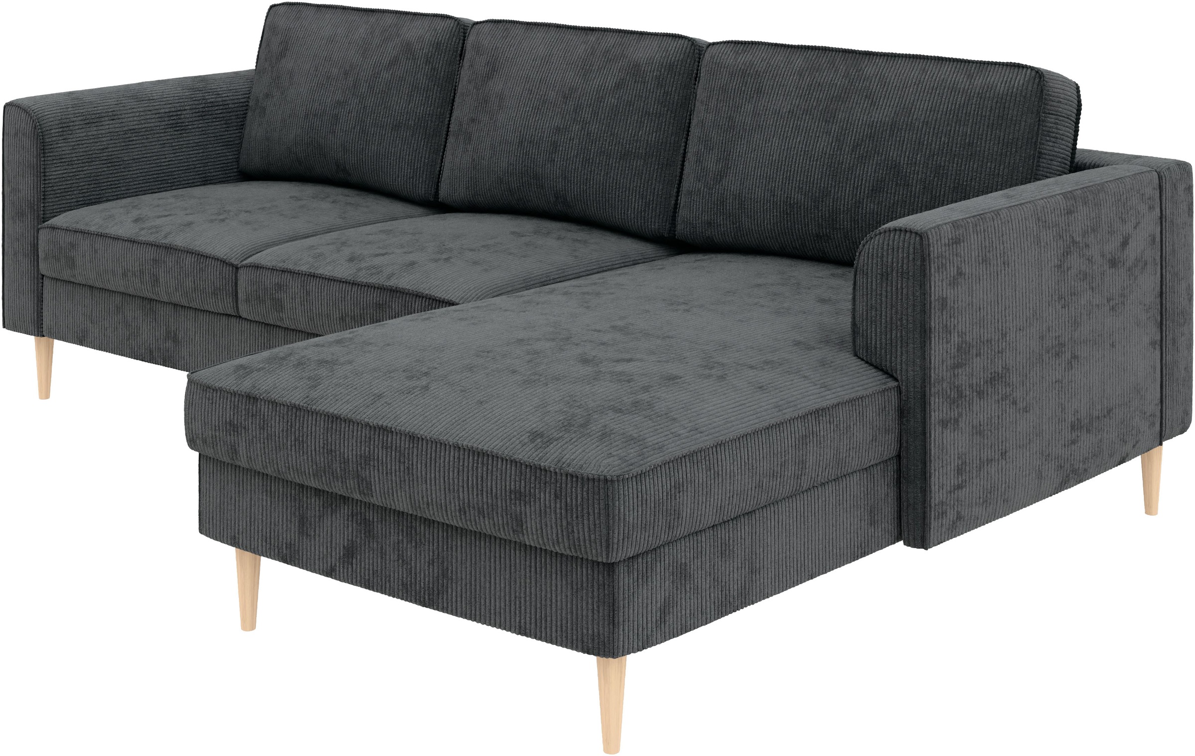 Home affaire Ecksofa »Booster, whlw. mit Schlaffunktion & Bettkasten, Fuß Buche lackiert« Recamiere beidseitig montierbar, Sofa in L-Form, 232 cm
