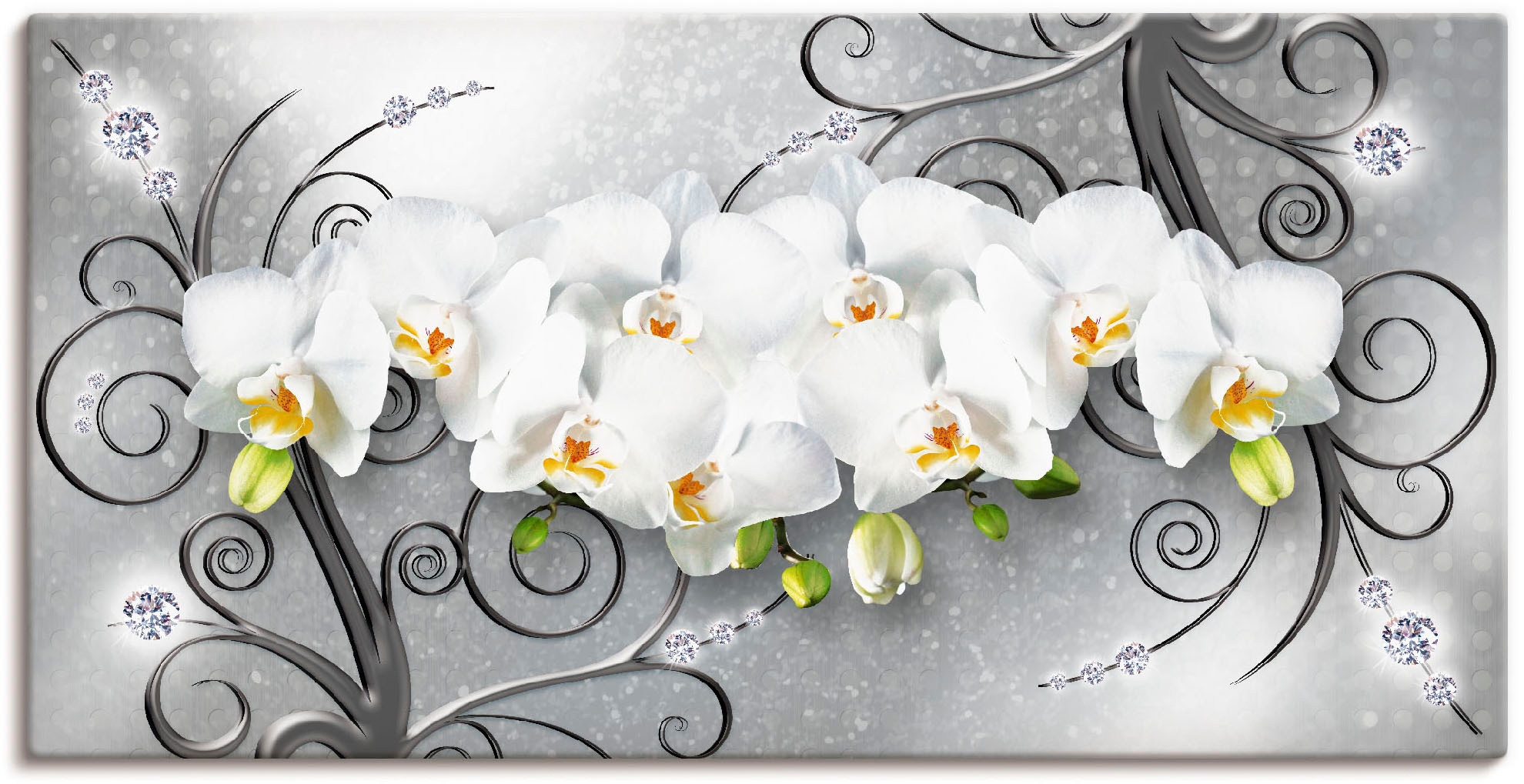 Artland Wandbild »weiße auf Blumenbilder, (1 versch. Alubild, Orchideen Leinwandbild, oder Ornamenten«, bestellen St.), in auf als Poster Größen Raten Wandaufkleber