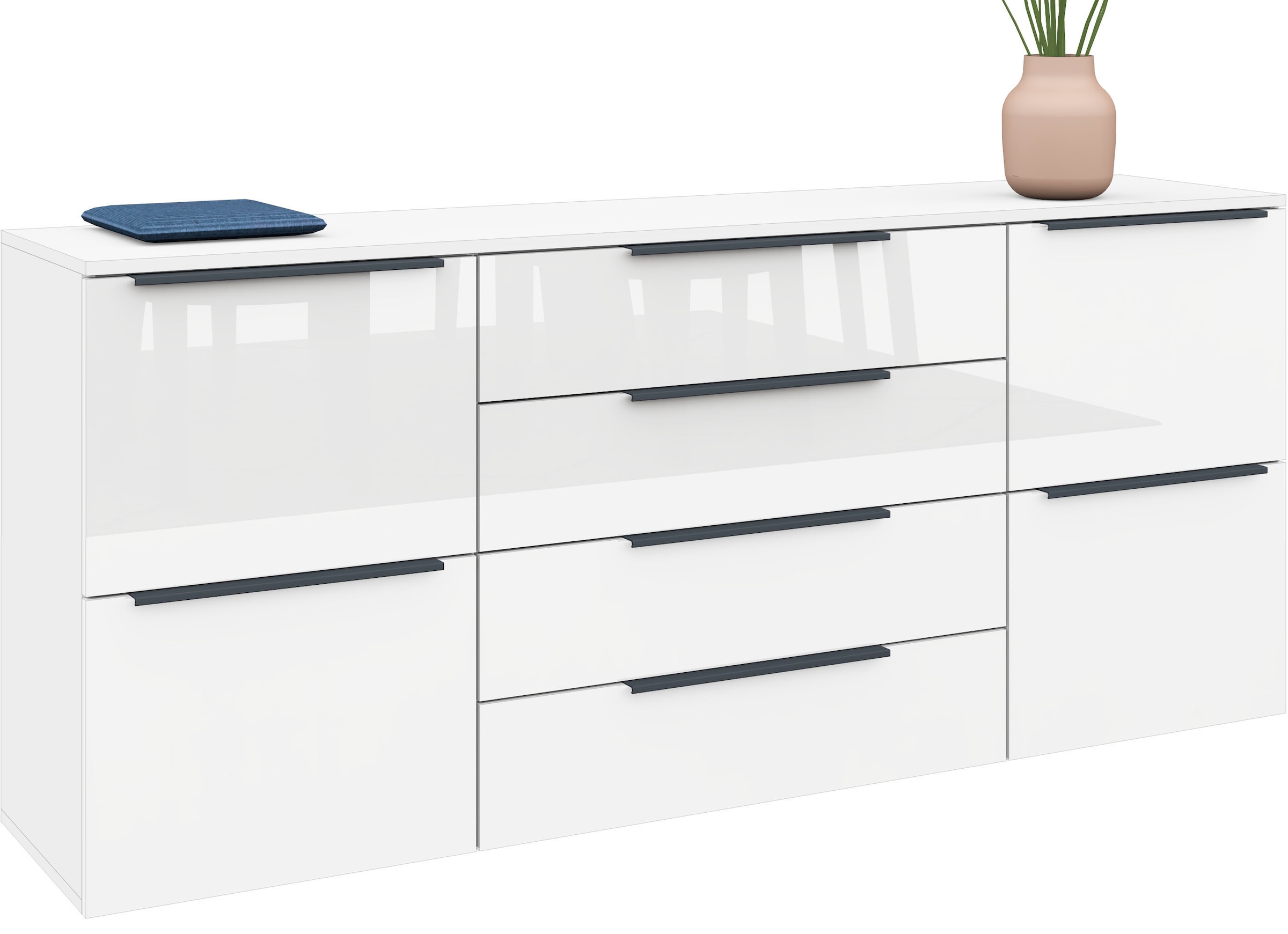 Sideboard »Tom«, Breite 166 cm, verstellbare Einlegeböden, lackierte Alu-Profilgriffe